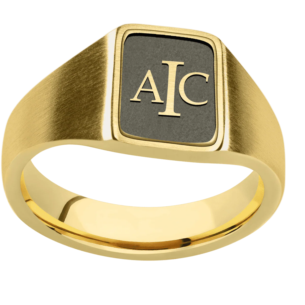 Small Rectangle signet ring (12x9mm) in 10K Yellow Gold, with a Wide style band and a Book Antiqua 3 Rev engraving. - Image 3