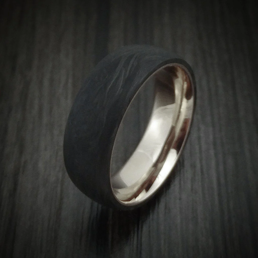 Solid Forged Carbon Fiber Men's Ring with 14K White Gold Sleeve - Image 4
