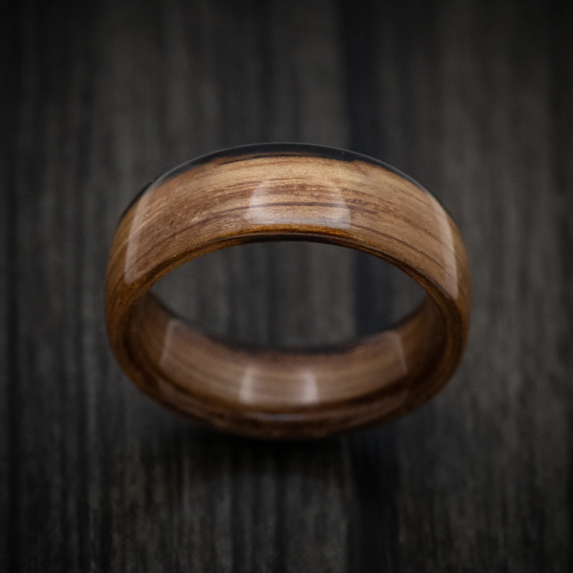 Solid Whiskey Barrel Wood Men's Ring Handmade Band - Image 2