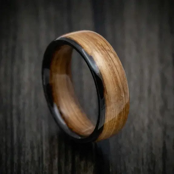 Solid Whiskey Barrel Wood Men's Ring Handmade Band - Image 5