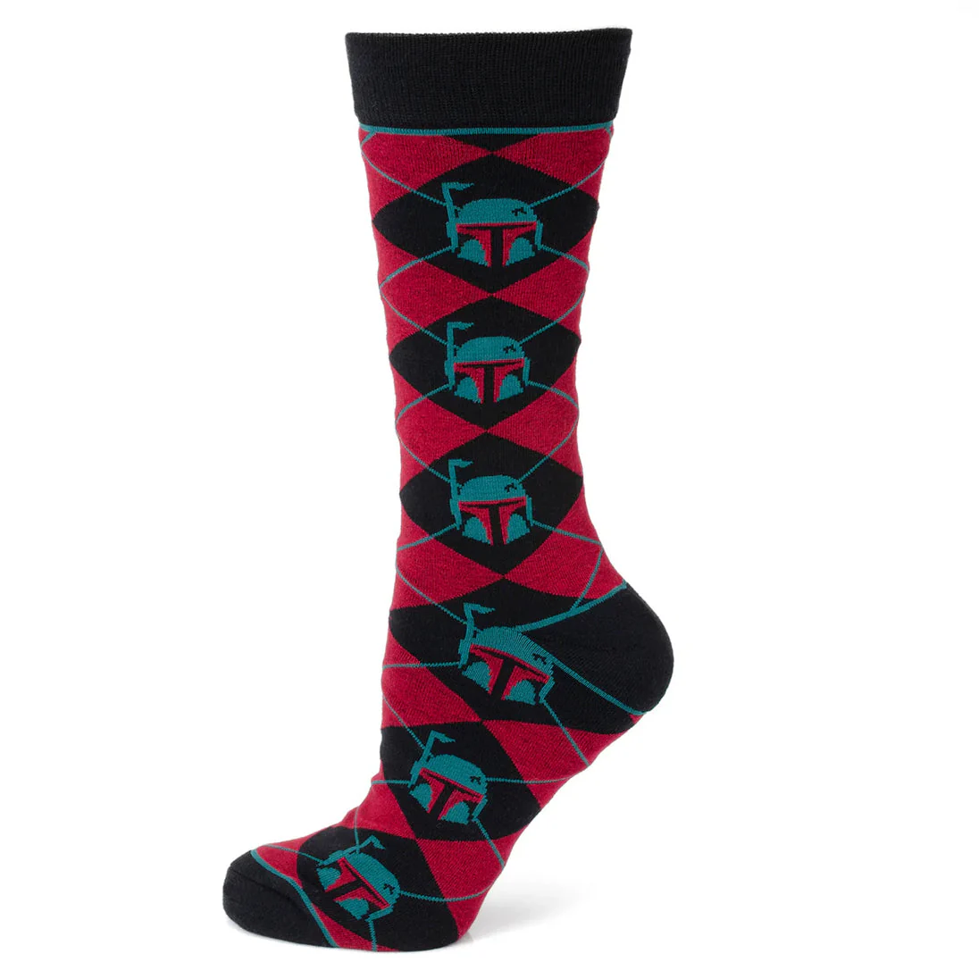 Star Wars Boba Fett Maroon and Black Argyle Socks and Crest Lapel Pin Gift Set - Image 2