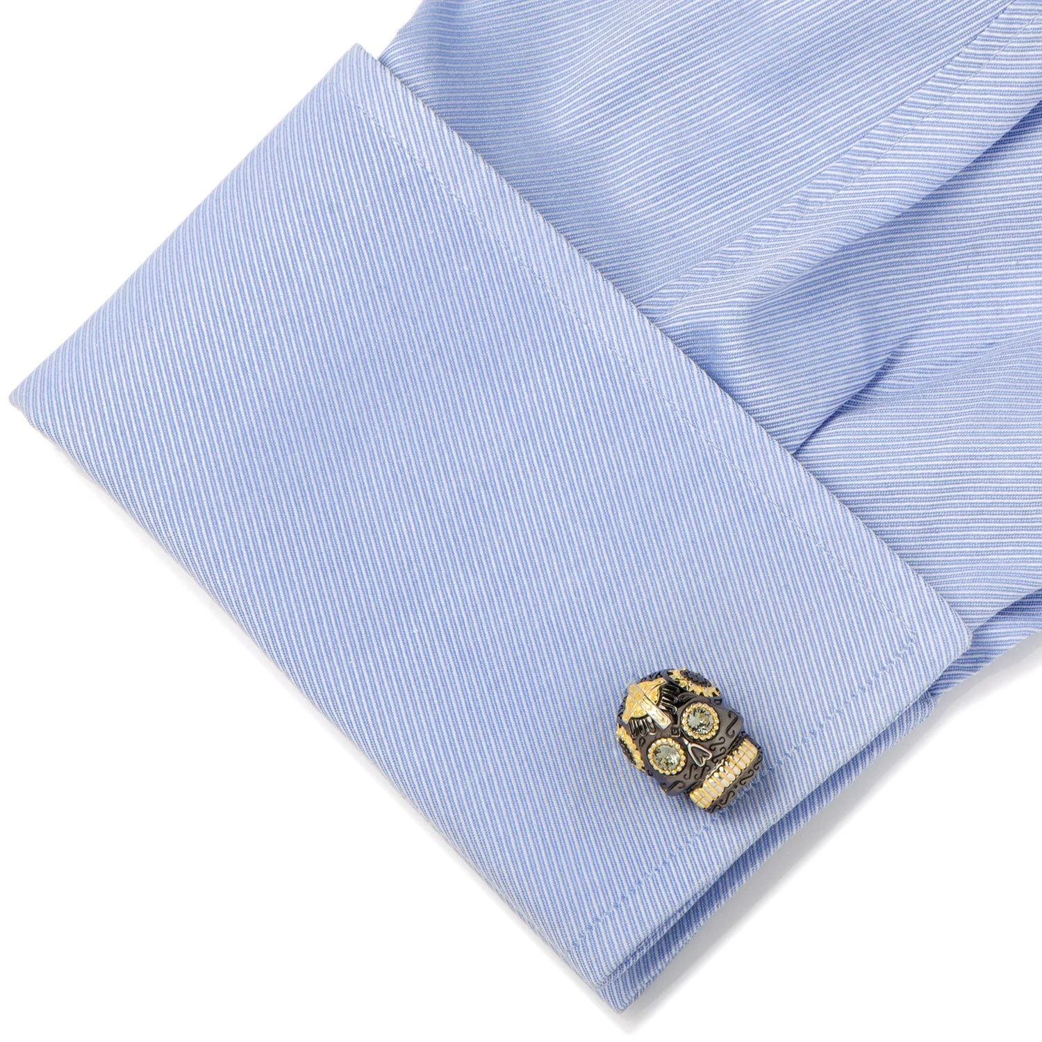 Sterling Silver Black and 18K Gold Vermeil Day of the Dead Skull Cufflinks - Image 2