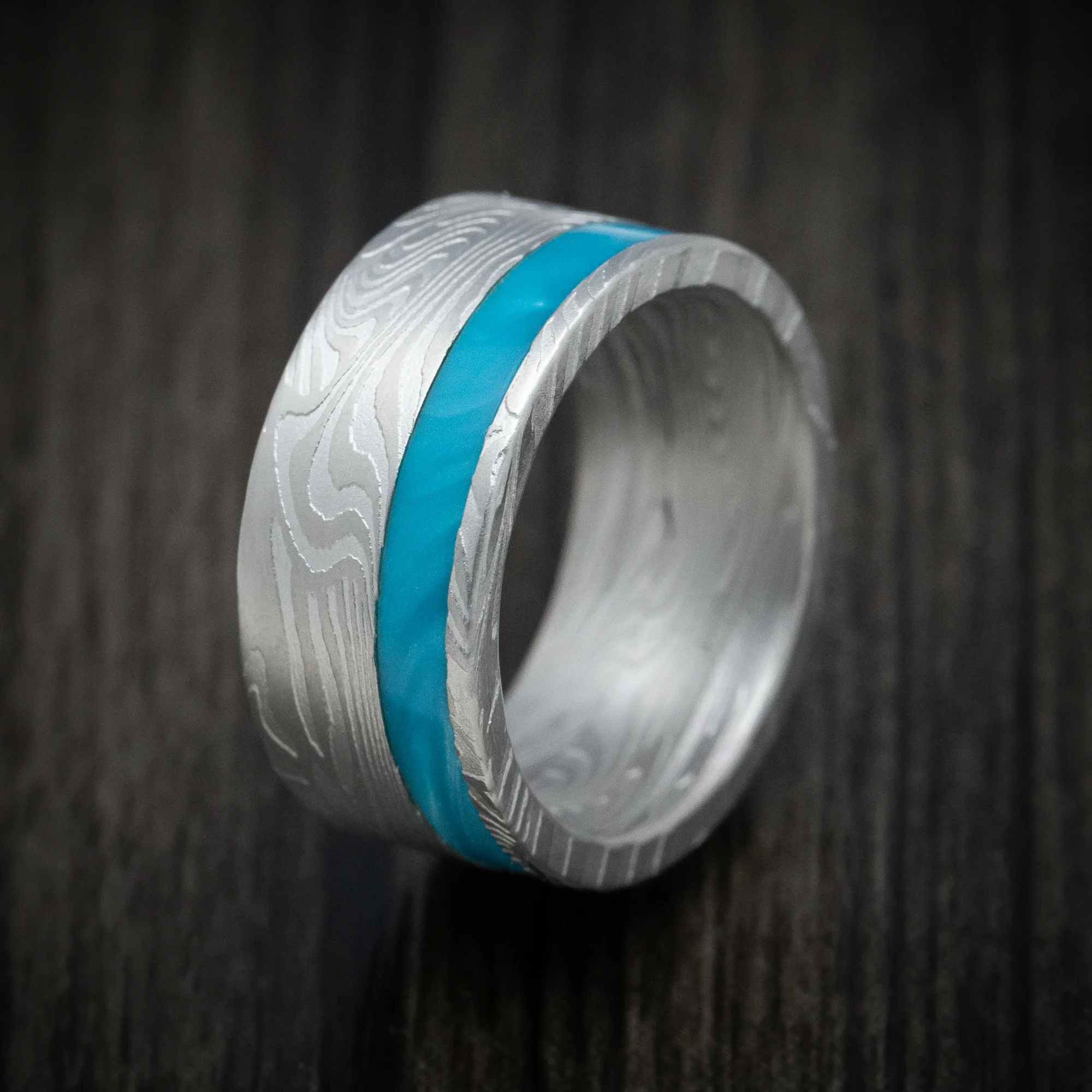 Sunset Kuro Damascus Steel and Juma Inlay Men's Ring Custom Made Band - Image 4