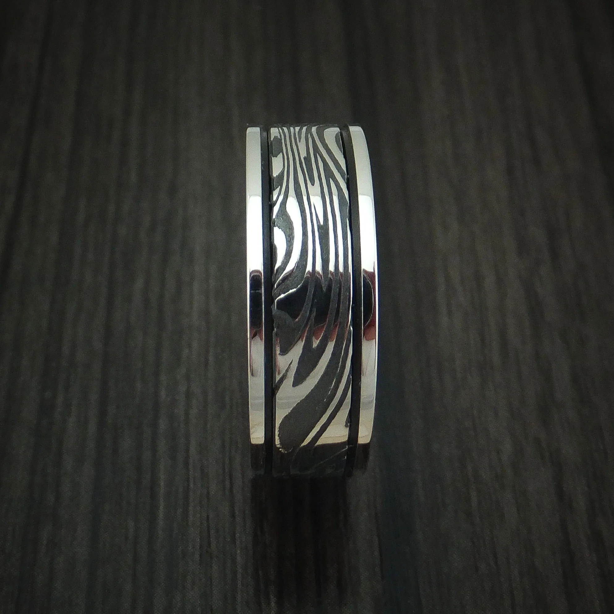 Sunset Kuro Damascus Steel in Cobalt Chrome Wedding Men's Band Custom Made - Image 3