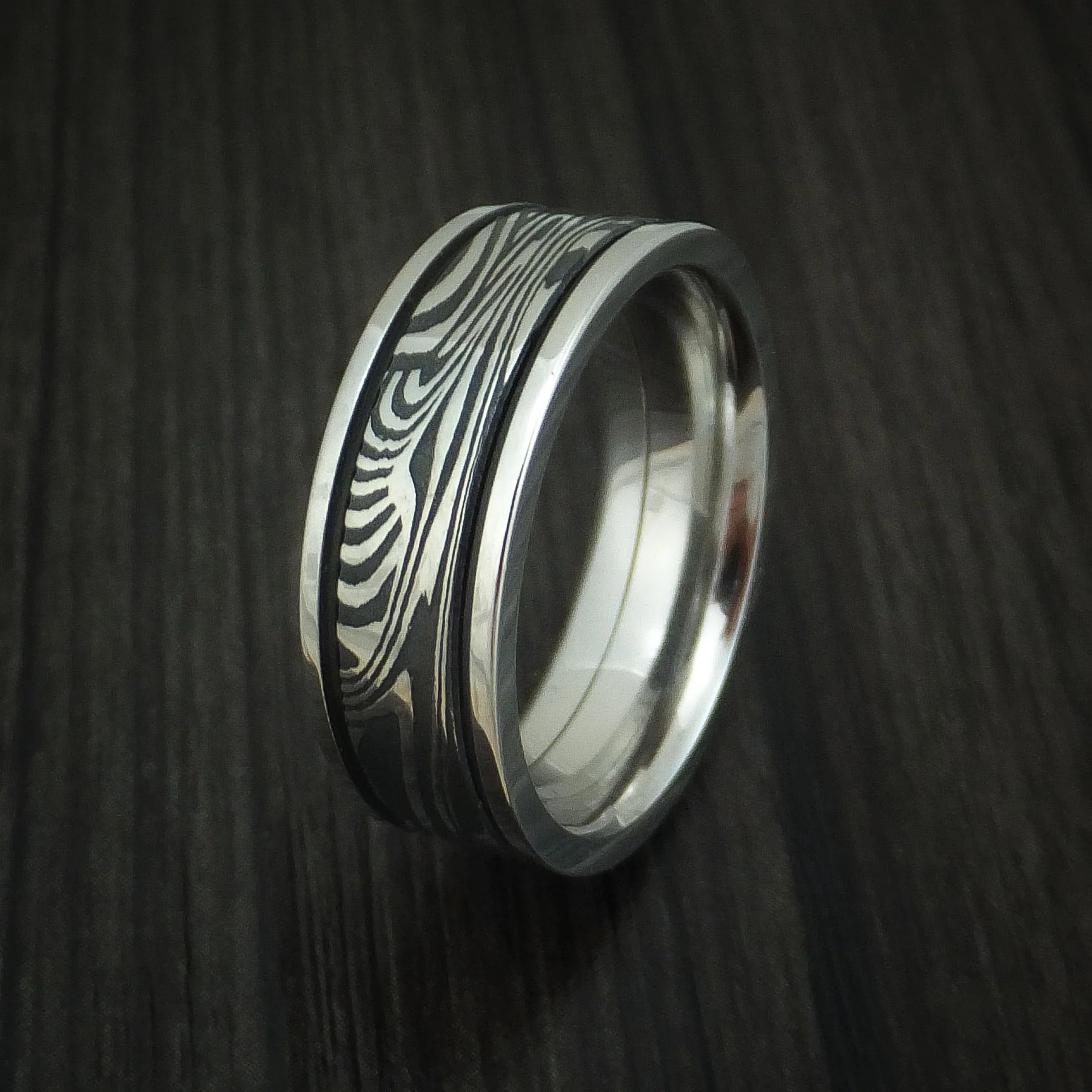 Sunset Kuro Damascus Steel in Cobalt Chrome Wedding Men's Band Custom Made - Image 4