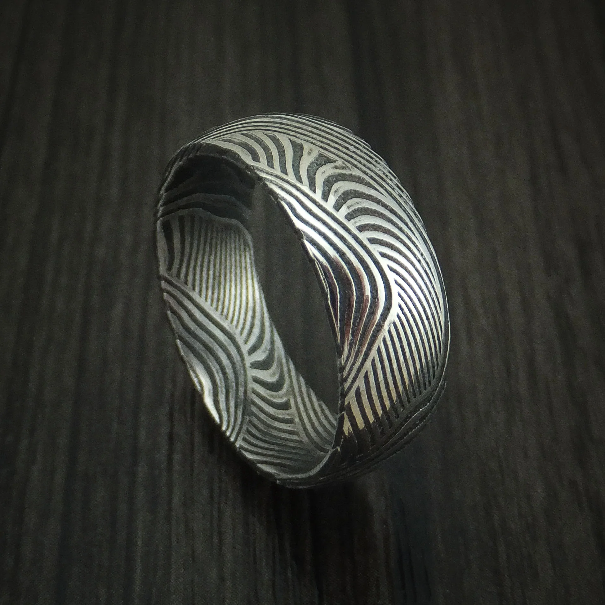 Sunset Kuro Damascus Steel Men's Ring Custom Made Wedding Band