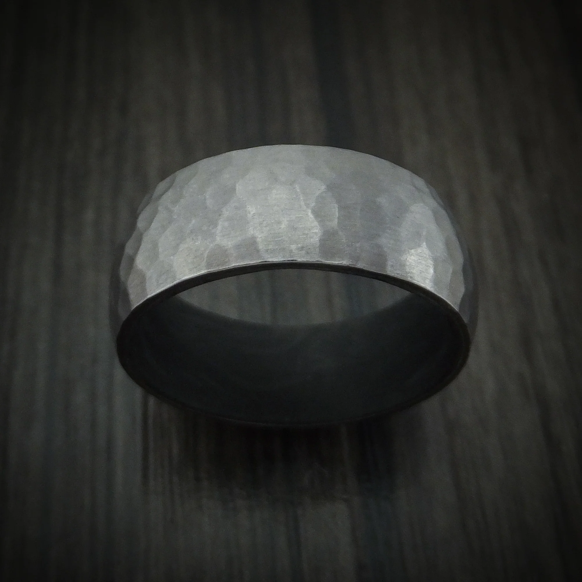 Tantalum and Forged Carbon Fiber Hammered Men's Ring Custom Made - Image 2