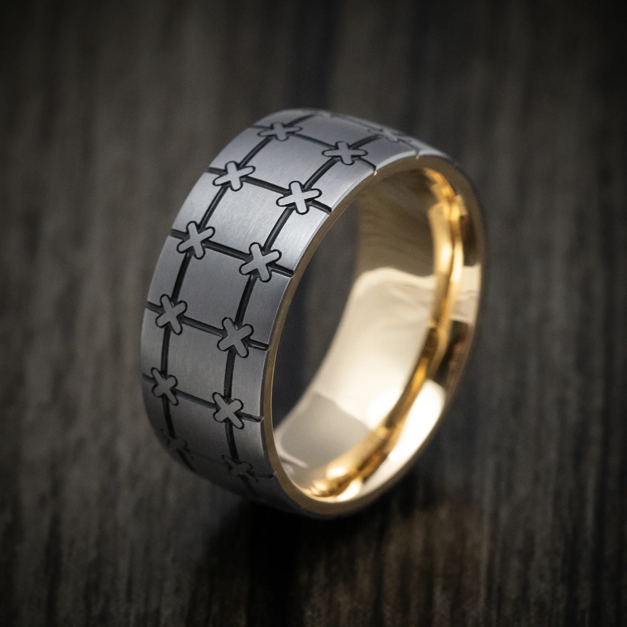 Tantalum and Gold Sleeve Geometric Pattern Men's Ring Custom Made Band - Image 4