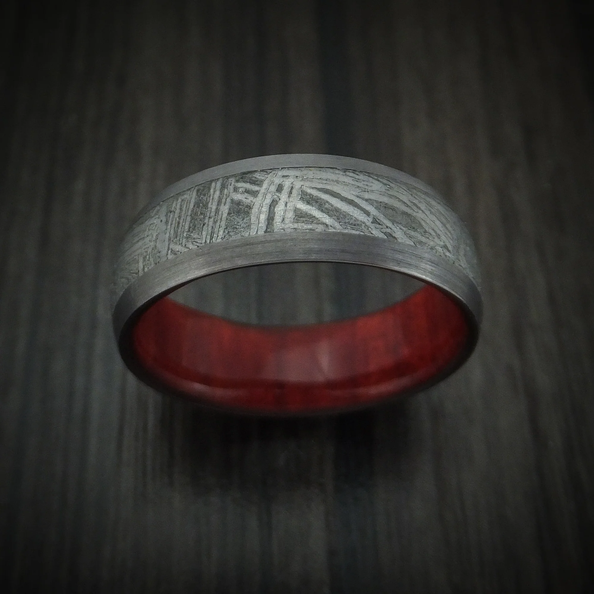 Tantalum and Meteorite Men's Ring with Hardwood Sleeve Custom Made - Image 2