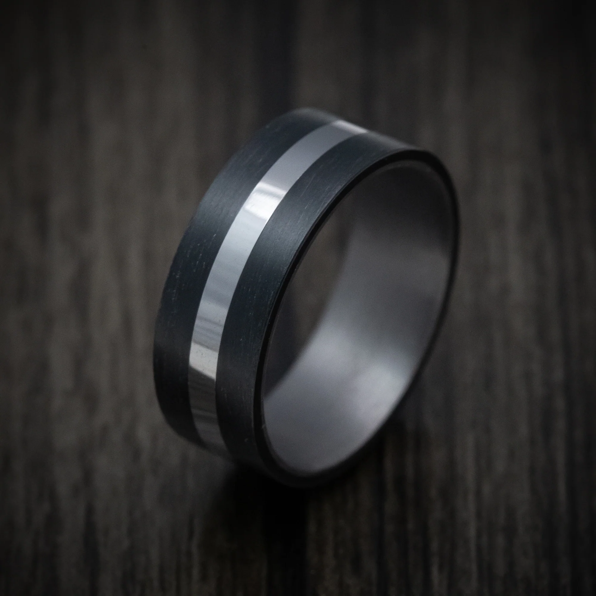 Tantalum Band with Carbon Fiber Inlays Custom Made Men's Ring - Image 4