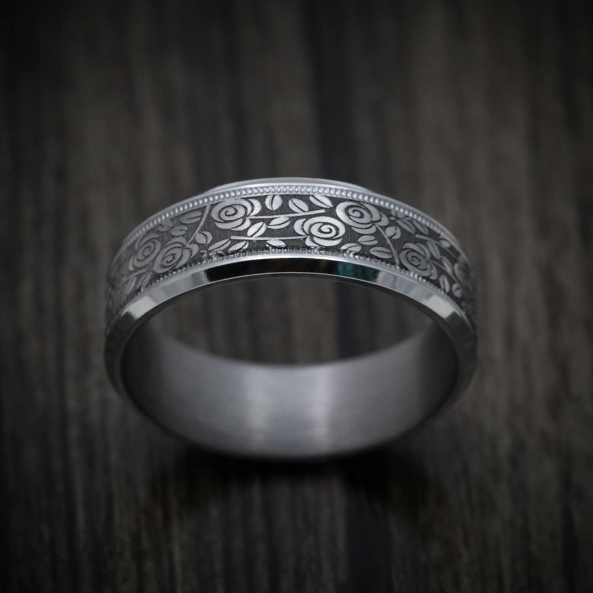 Tantalum Band with Floral Design Pattern Custom Made Men's Ring - Image 2