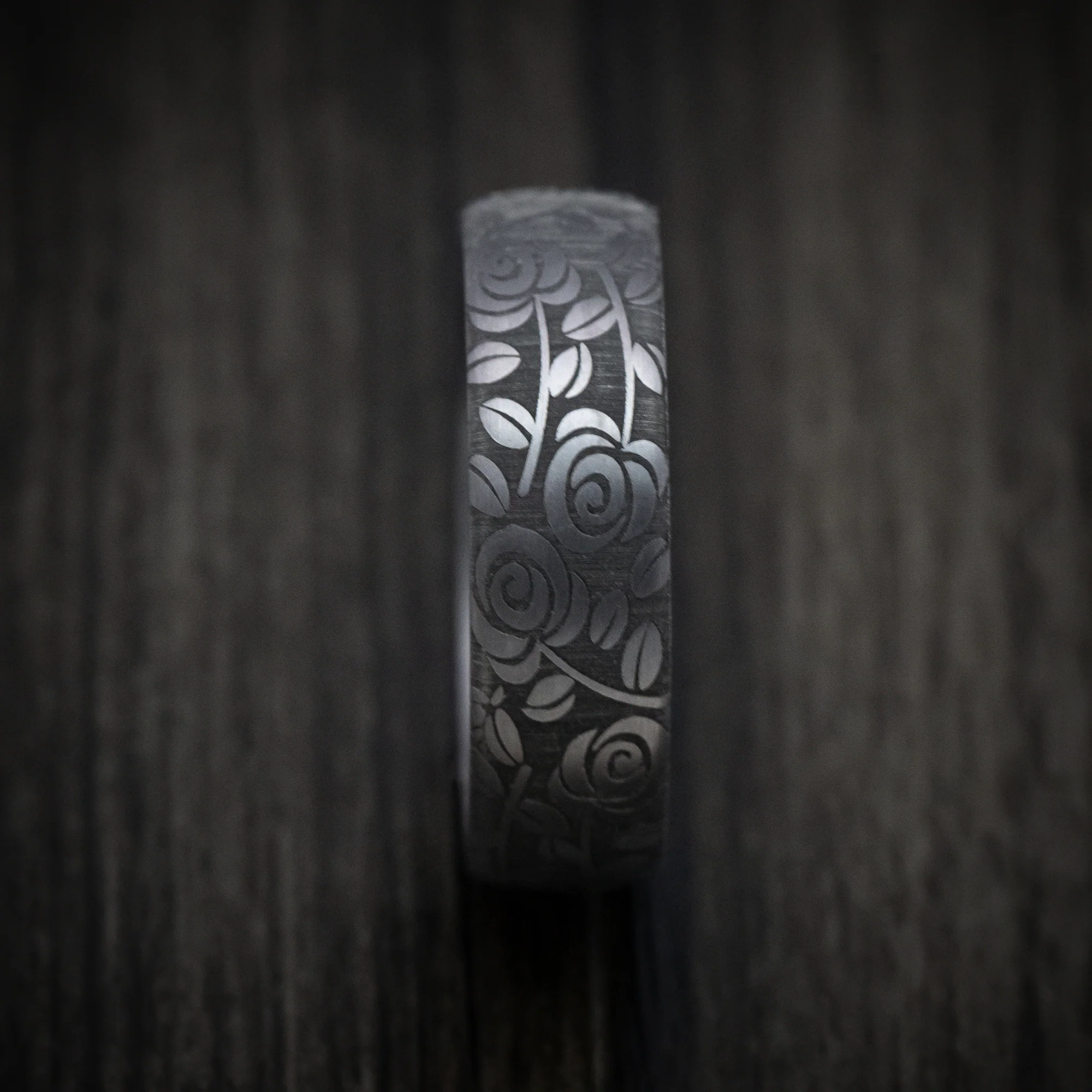 Tantalum Band with Floral Design Pattern Custom Made Men's Ring - Image 3