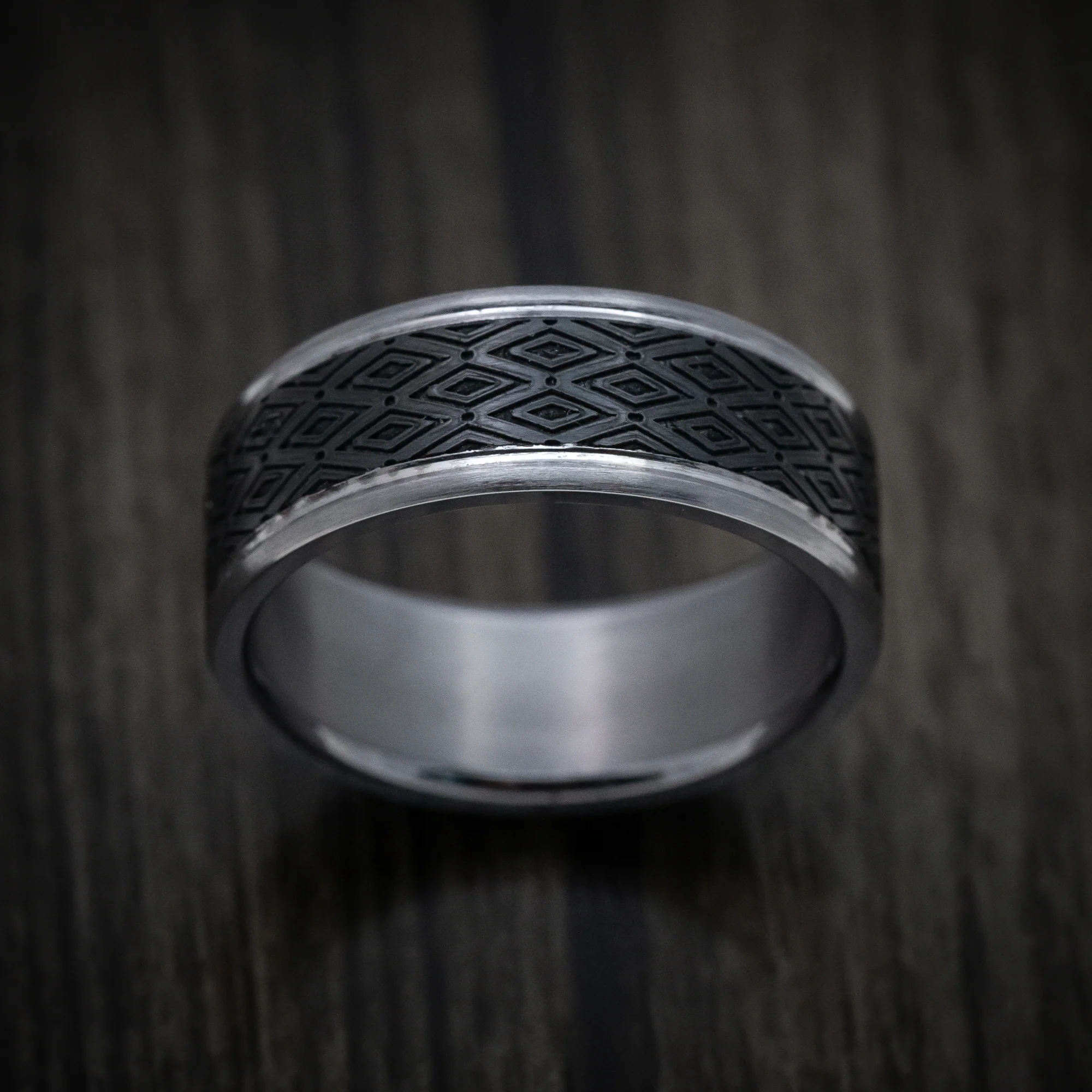 Tantalum Band with Harlequin Pattern Carbon Fiber Inlay Custom Made Men's Ring - Image 2