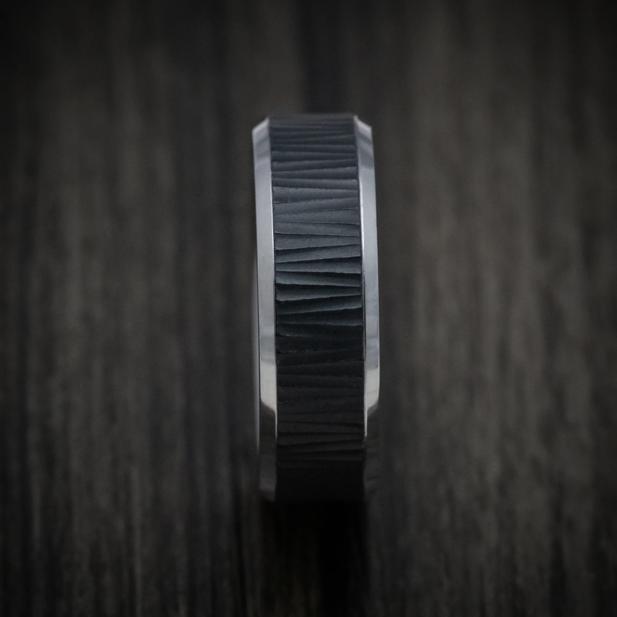Tantalum Band with Patterned Carbon Fiber Inlay Custom Made Men's Ring - Image 3