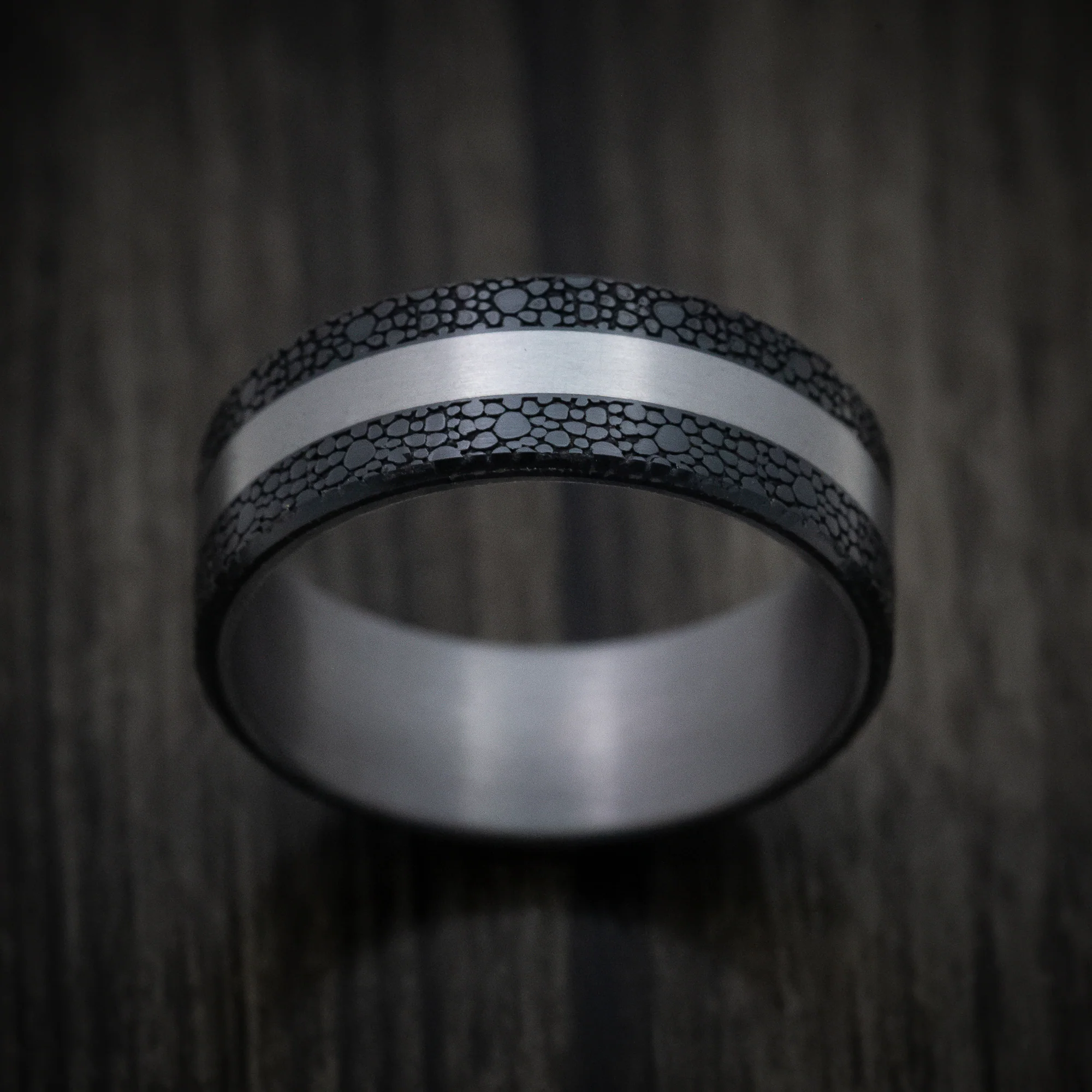 Tantalum Band with Patterned Carbon Fiber Inlays Custom Made Men's Ring - Image 2