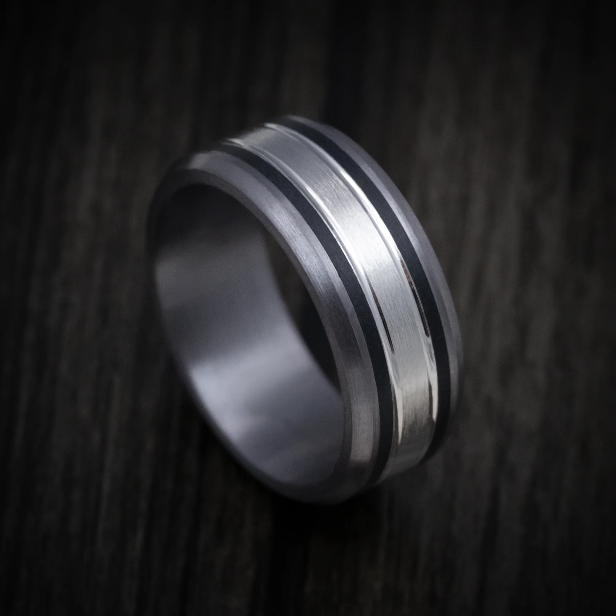 Tantalum Men's Ring with 14K Gold Inlay and Carbon Fiber Accents