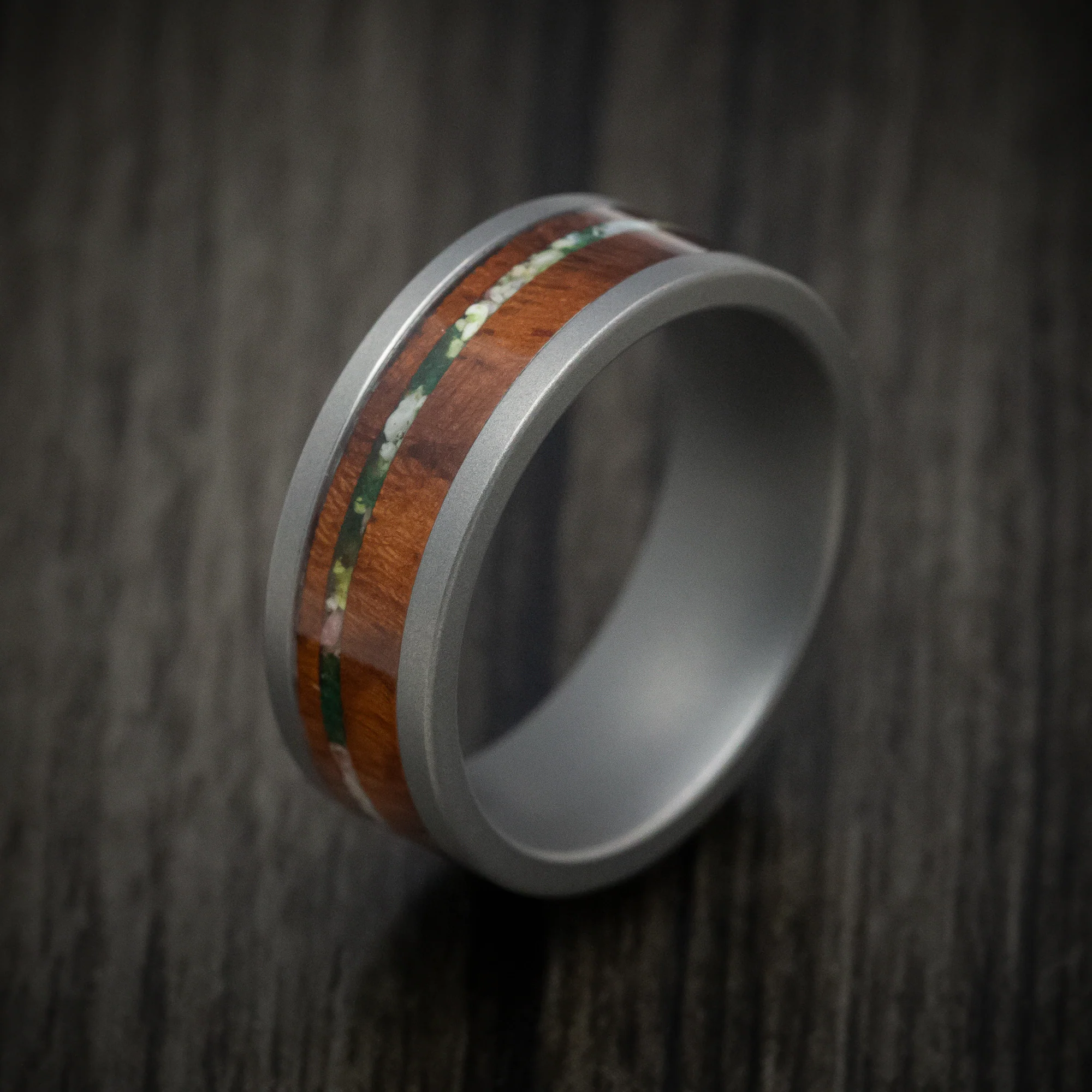 Tantalum Men's Ring with Wood and Sand Moss Inlays - Image 3