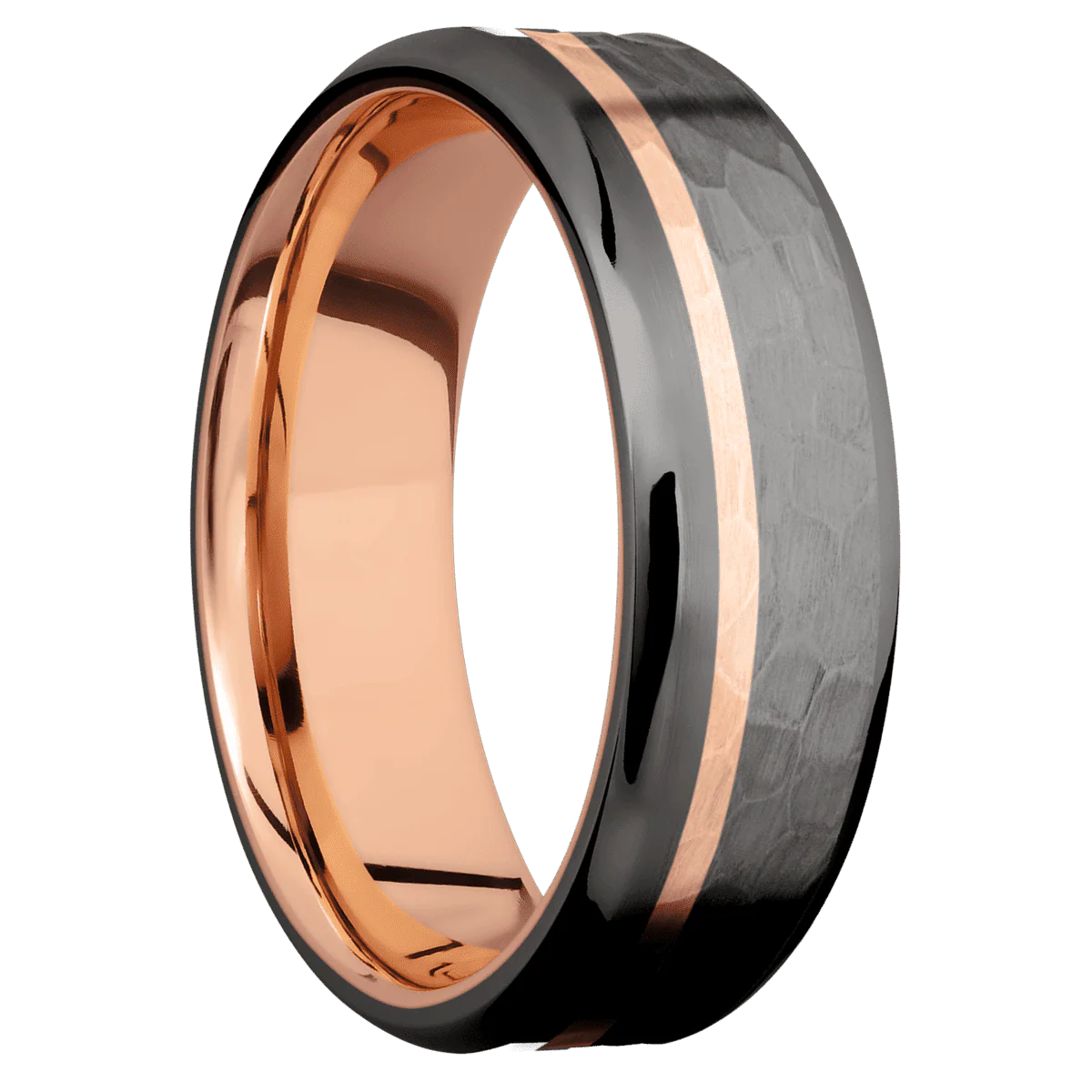 Tantalum Noir + Hammer , Polish Finish + 14K Rose Gold