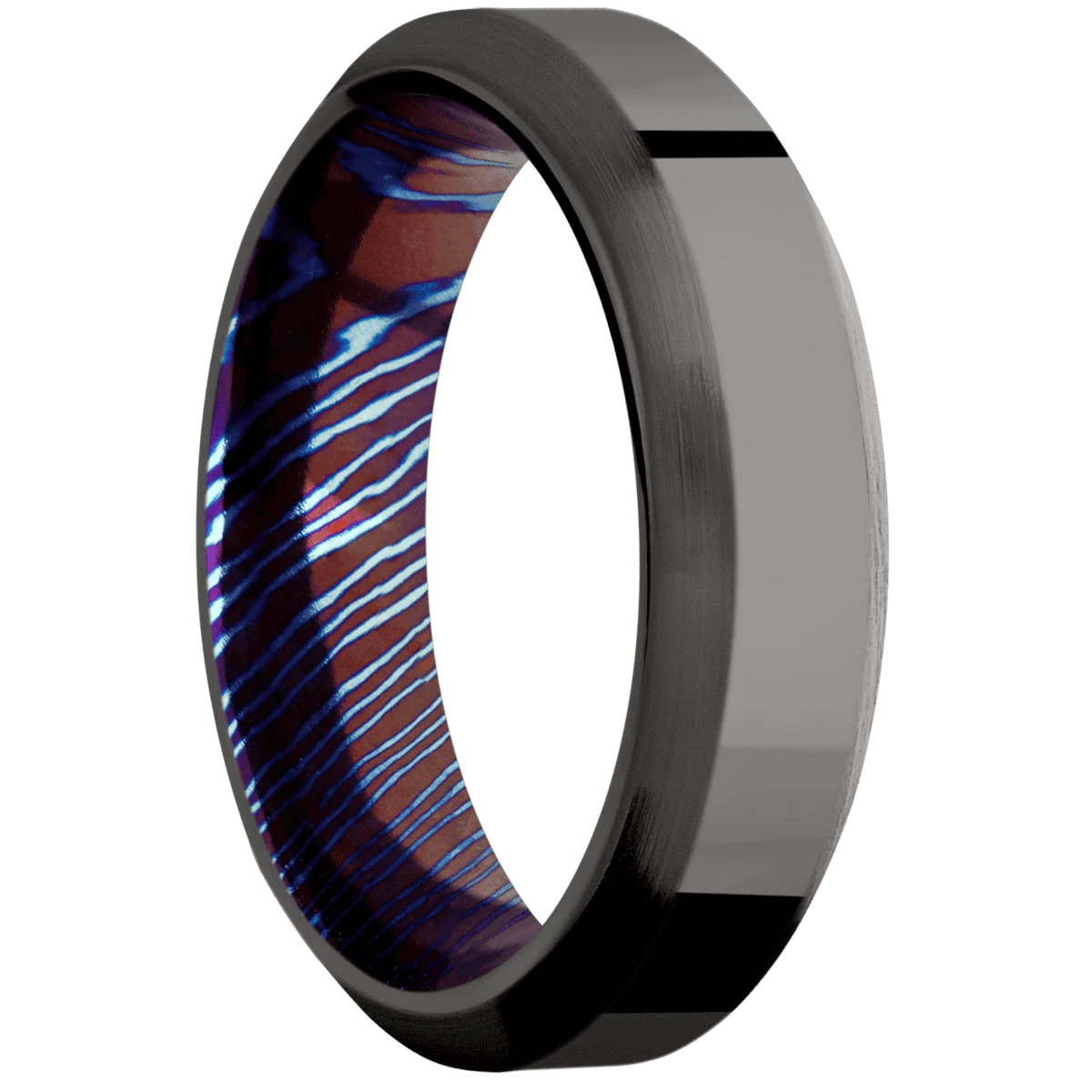 Tantalum Noir + Polish , Satin Finish + Titanium Damascus