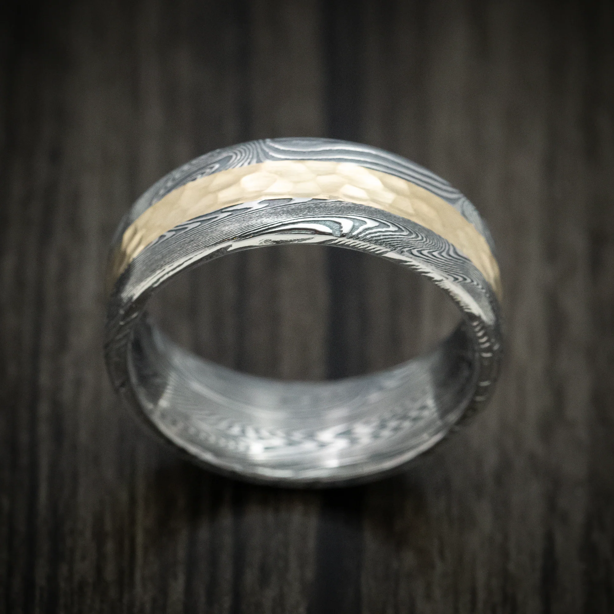 Tightweave Damascus Steel and Gold Men's Ring Custom Made Band - Image 2