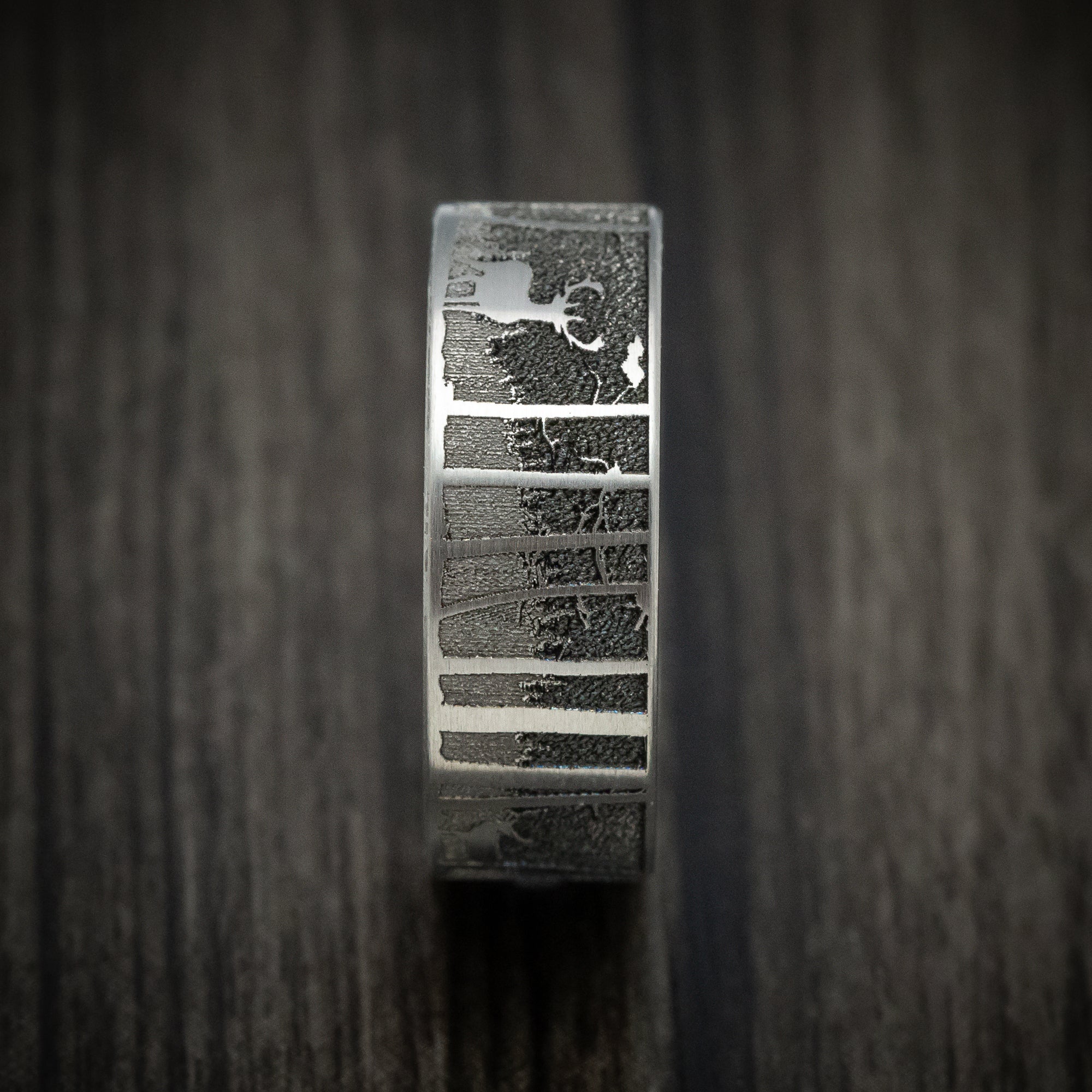 Titanium and Antler Men's Ring with Elk Mountain Woods Engraving Custom Made - Image 3