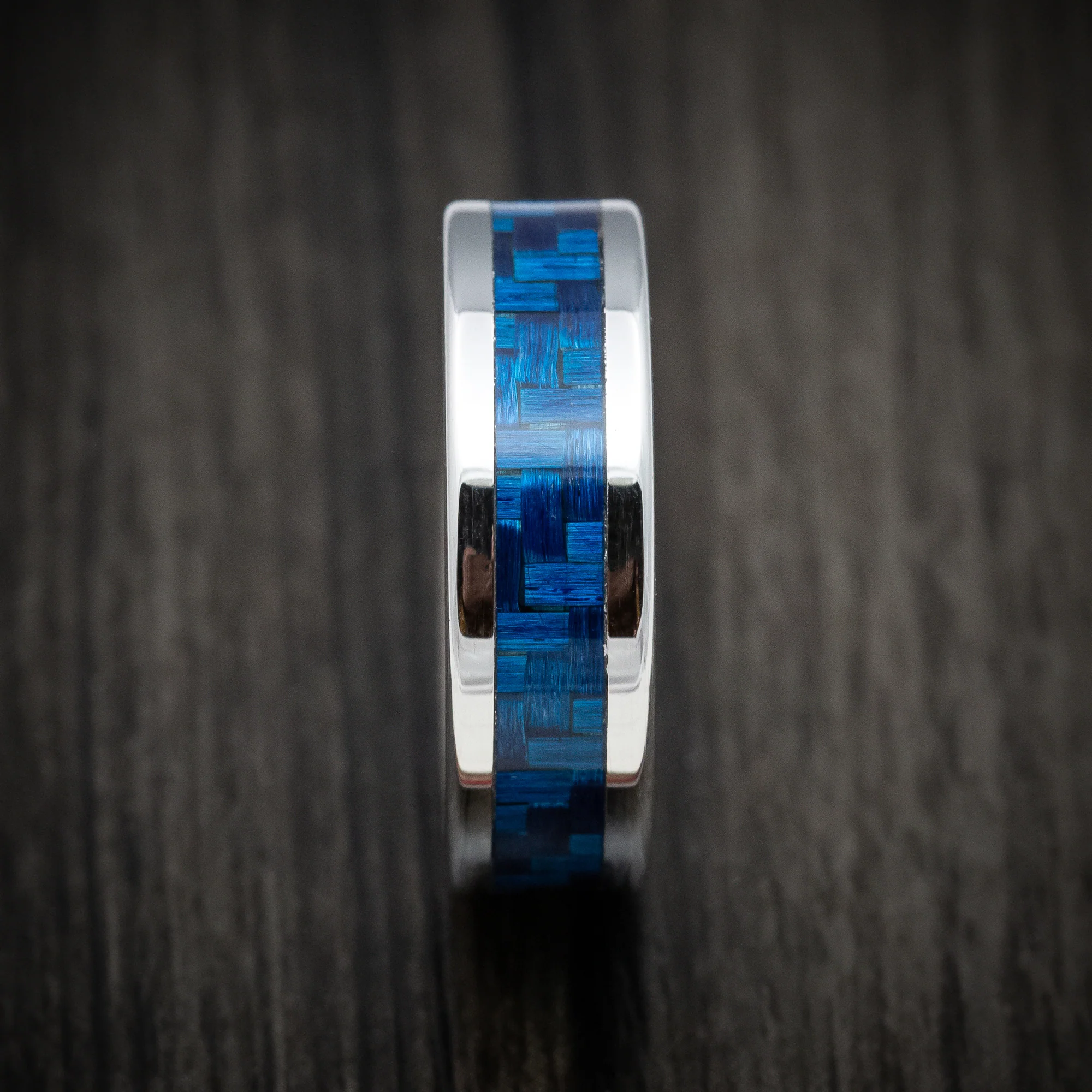 Titanium and Blue Carbon Fiber Men's Ring - Image 3
