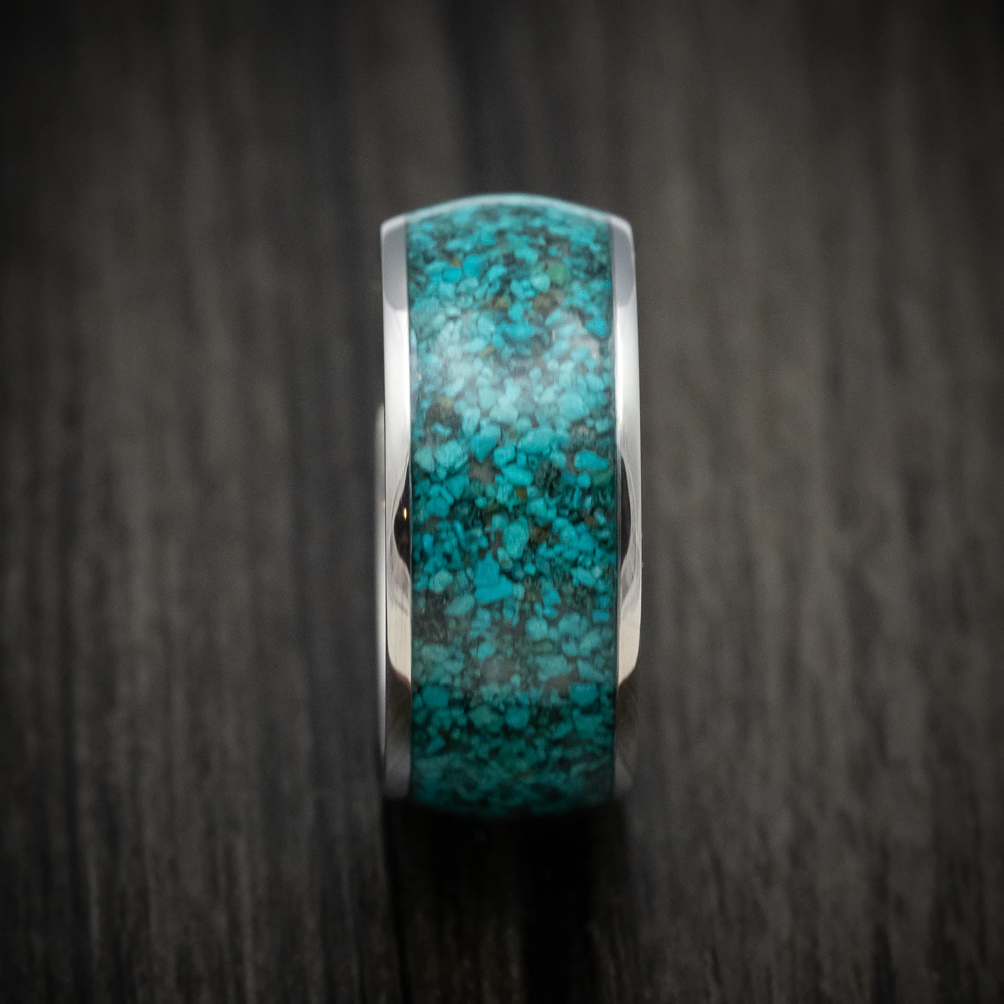 Titanium and Chrysocolla Men's Ring Custom Made Stone Inlay Band - Image 3
