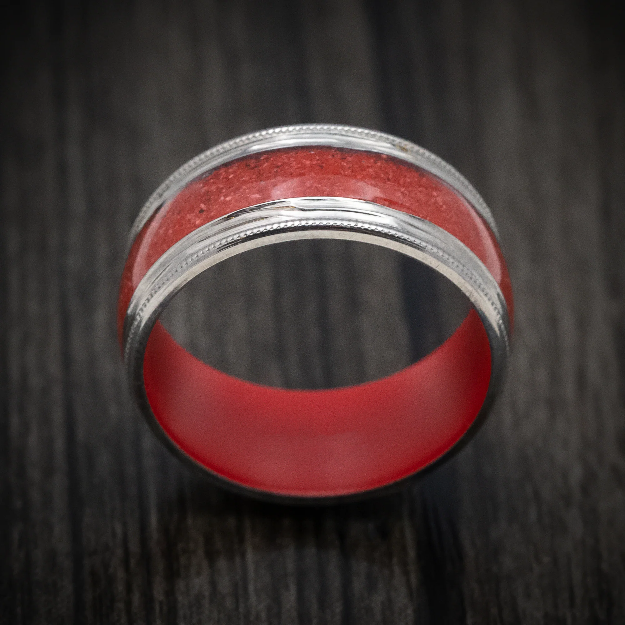 Titanium and Coral Men's Ring with Cerakote Sleeve Custom Made - Image 2