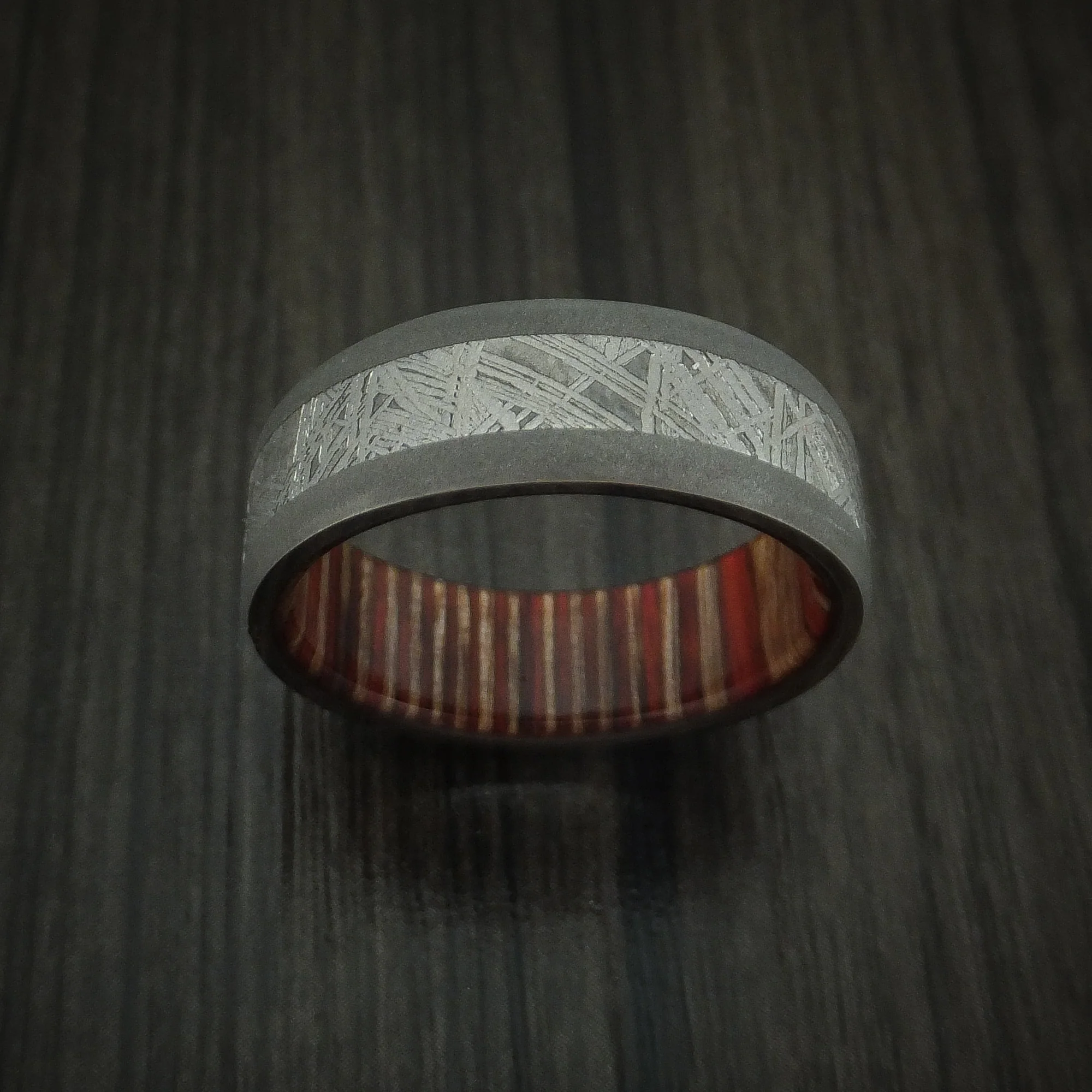 Titanium and Gibeon Meteorite Men's Band with English Oak Wood Sleeve Custom Made Men's Band - Image 2