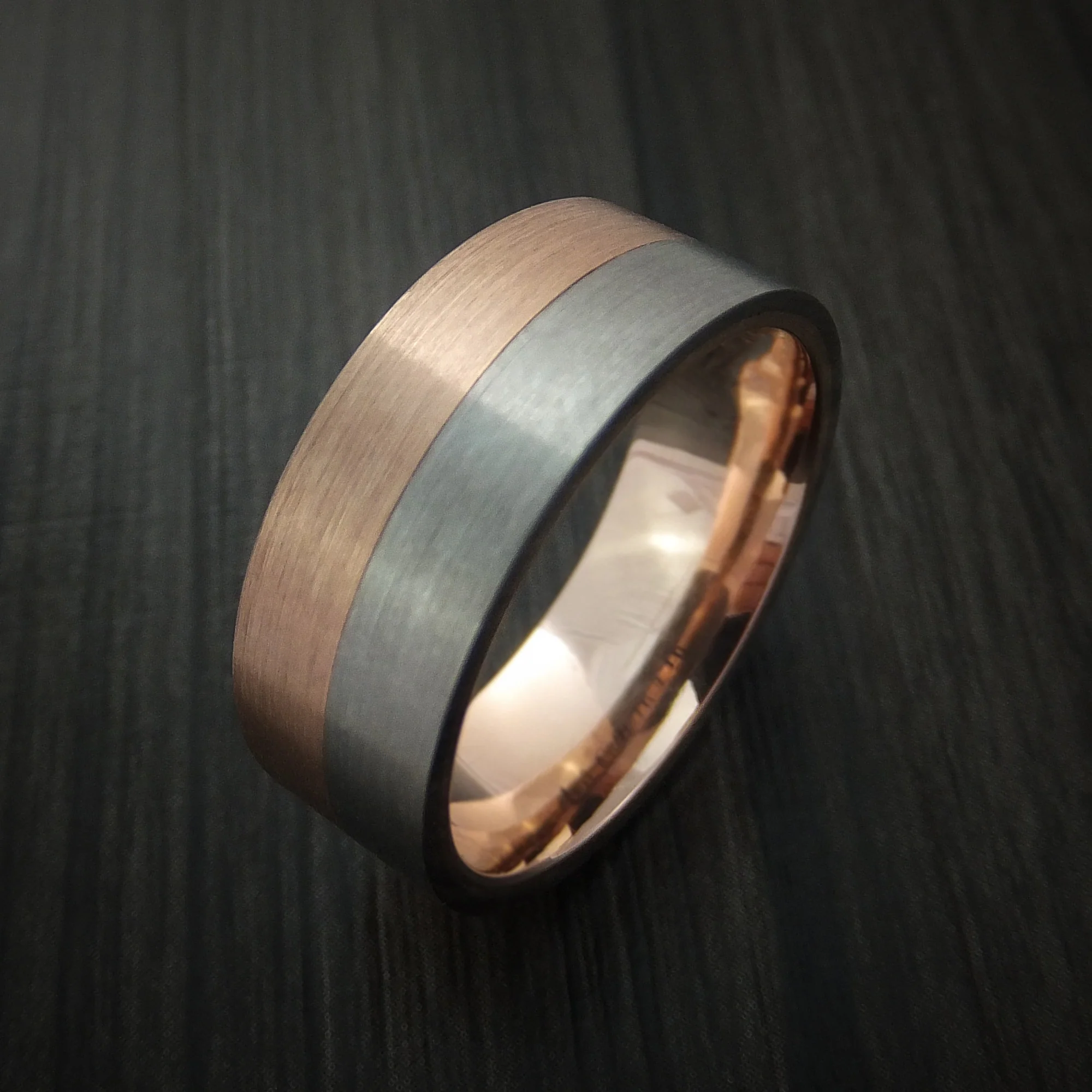 Titanium and Gold Men's Ring Style with Solid 14k Rose Gold Inner Sleeve Wedding Band Custom Made - Image 3