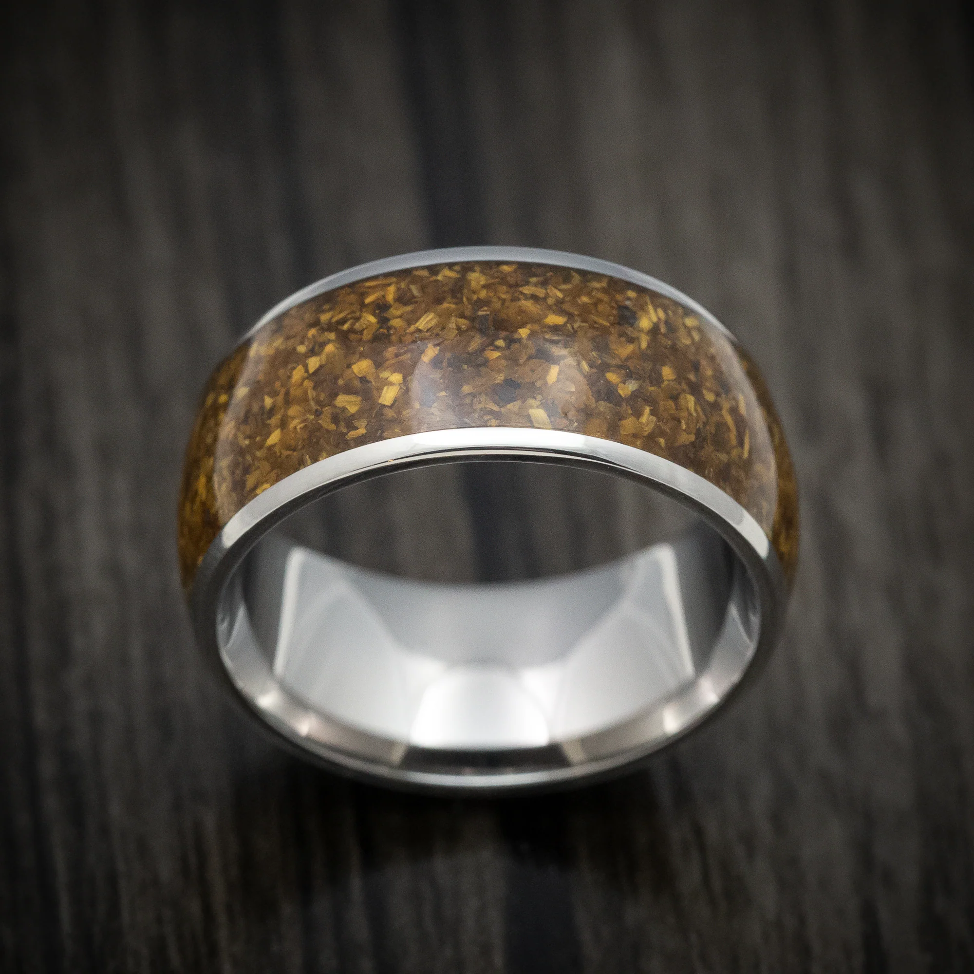 Titanium and Gold Tiger's Eye Men's Ring Custom Made Stone Inlay Band - Image 2