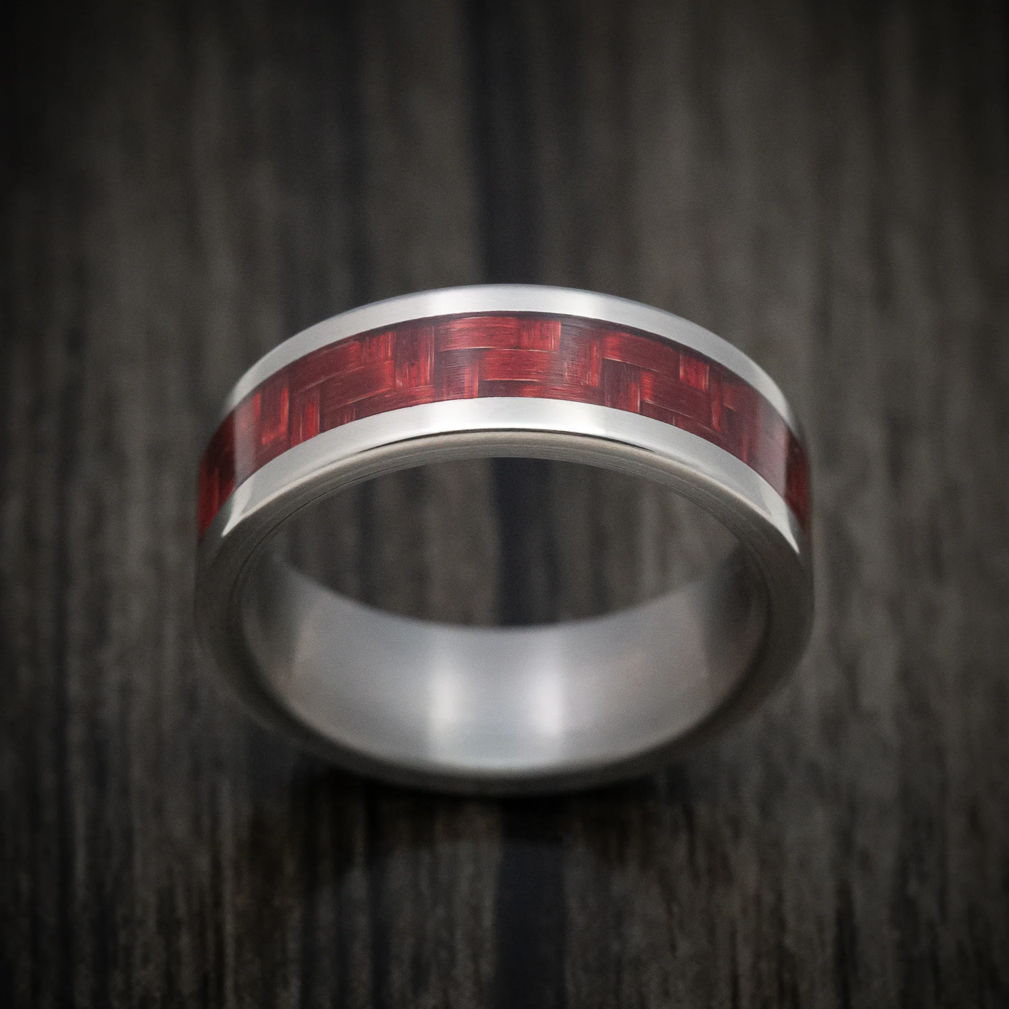 Titanium and Red Carbon Fiber Men's Ring - Image 2