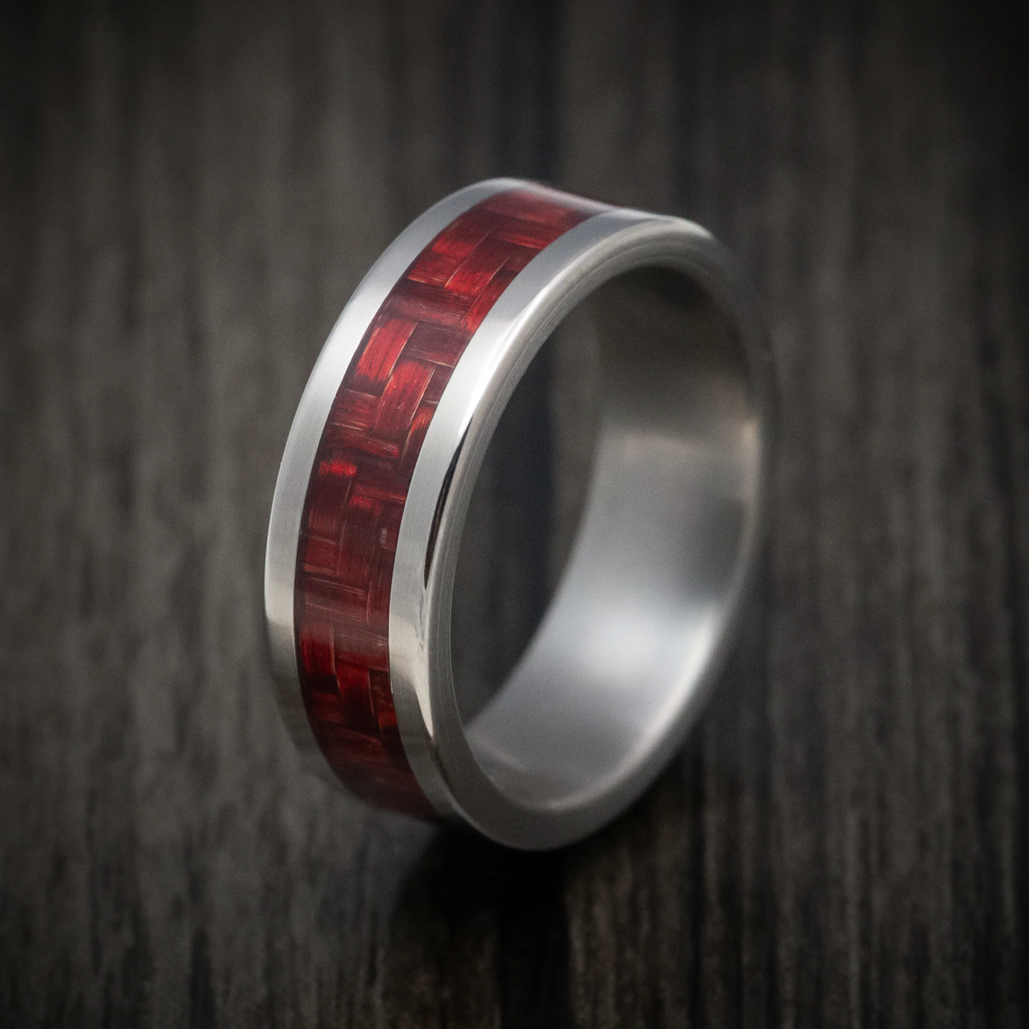 Titanium and Red Carbon Fiber Men's Ring - Image 4
