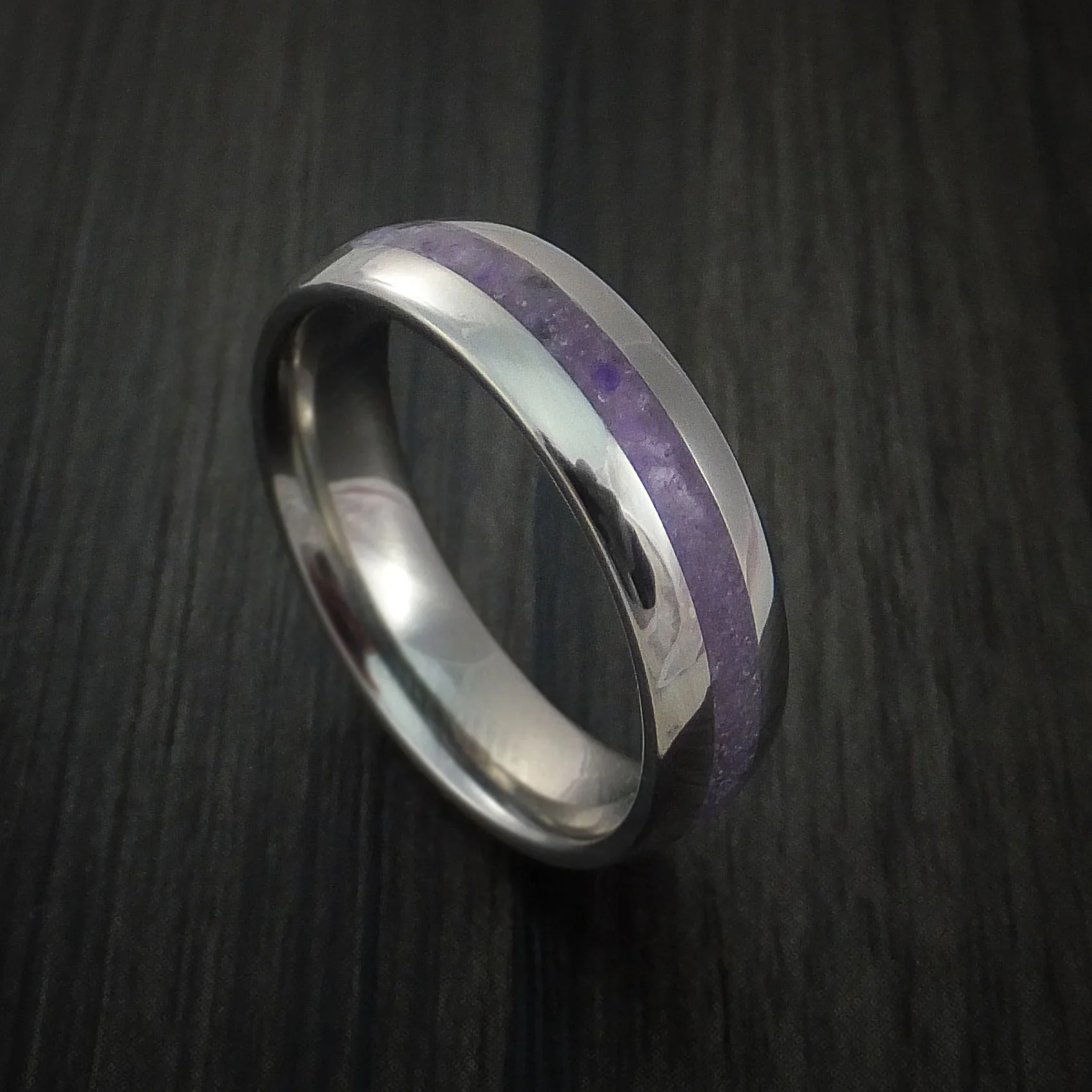 Titanium and Sugilite Men's Ring Custom Made Wedding Band Lavulite