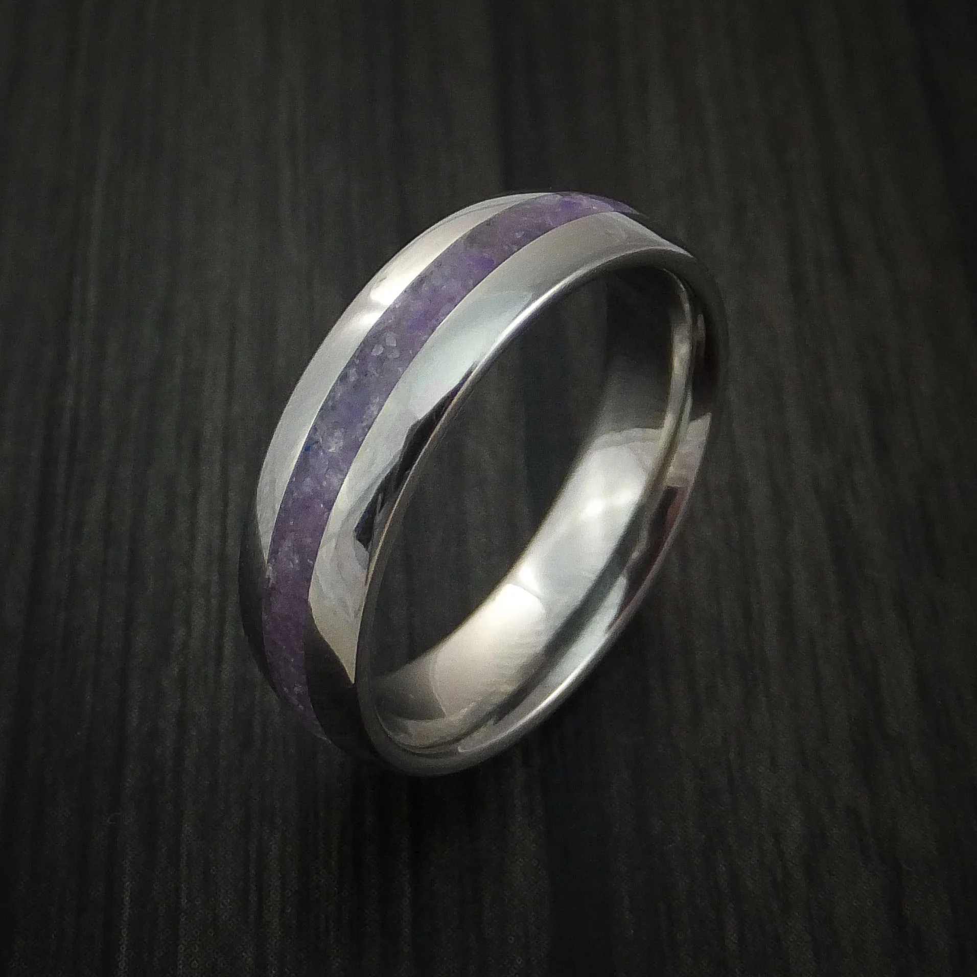 Titanium and Sugilite Men's Ring Custom Made Wedding Band Lavulite - Image 4