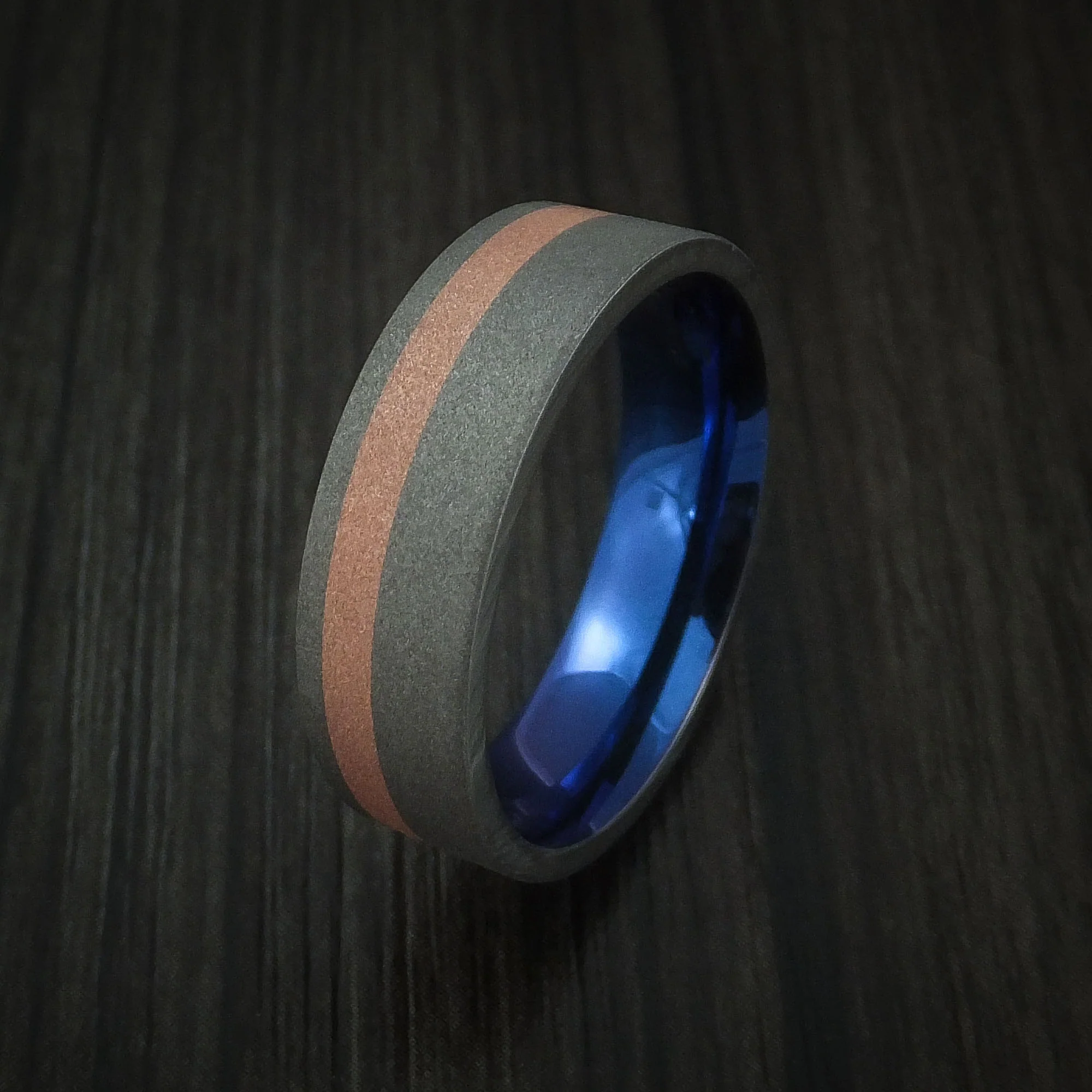 Titanium Anodized Men's Ring with Copper Inlay Wedding Band Sandblast Finish - Image 3