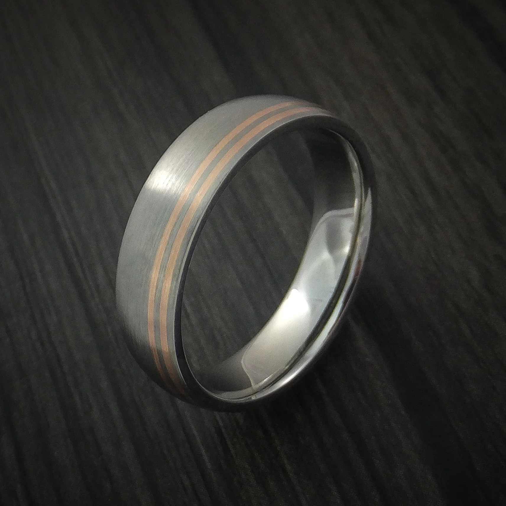 Titanium Band with 14K Rose Gold Inlays Custom Made Men's Ring - Image 4