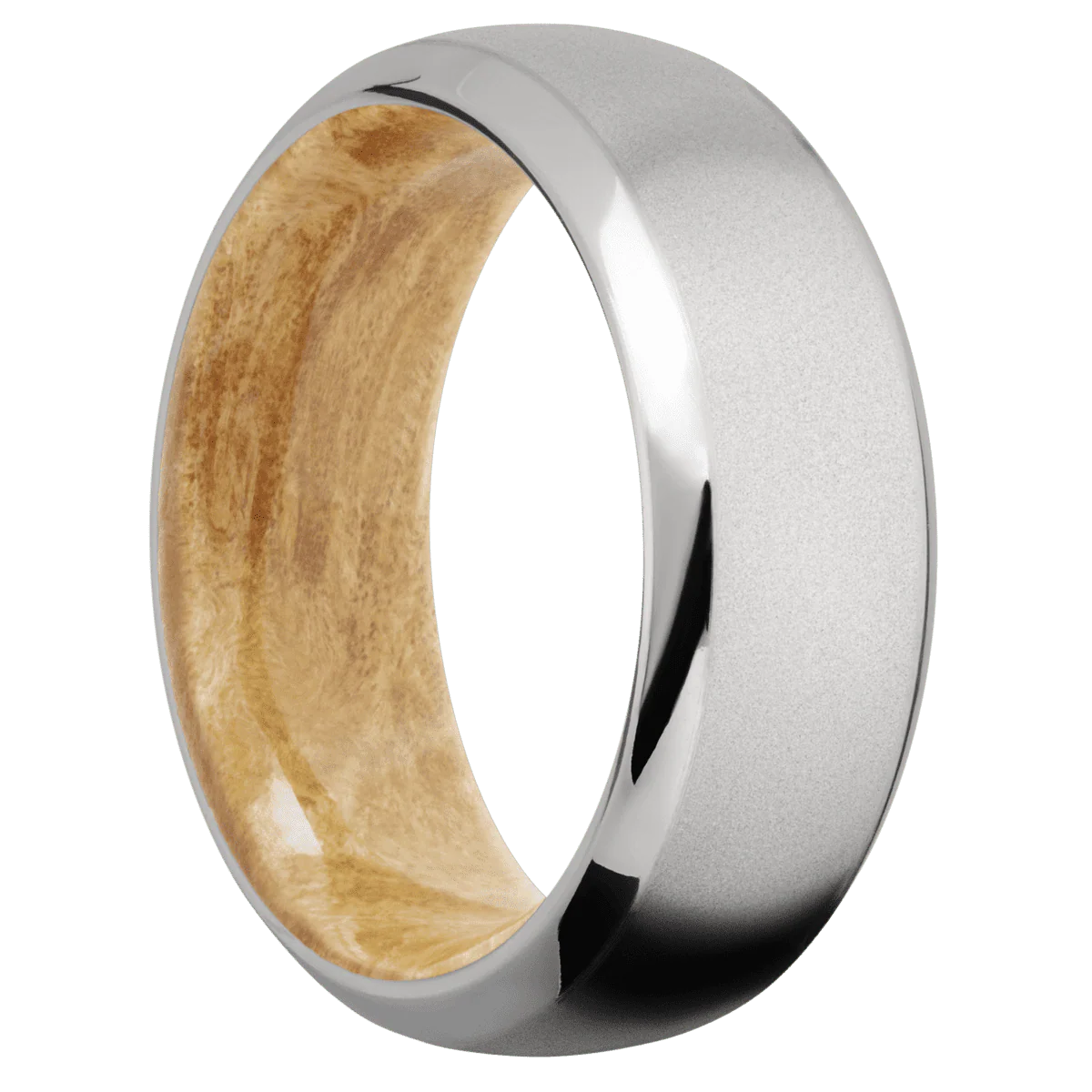 Titanium + Bead , Polish Finish + Boxelder Burl