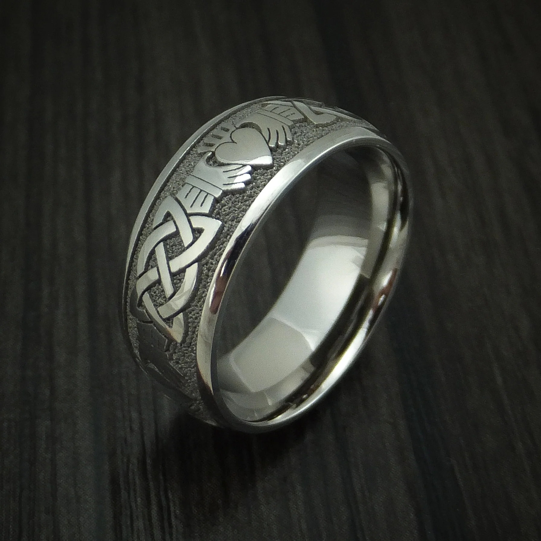 Titanium Celtic Claddagh Design Men's Ring Custom Made Band - Image 4