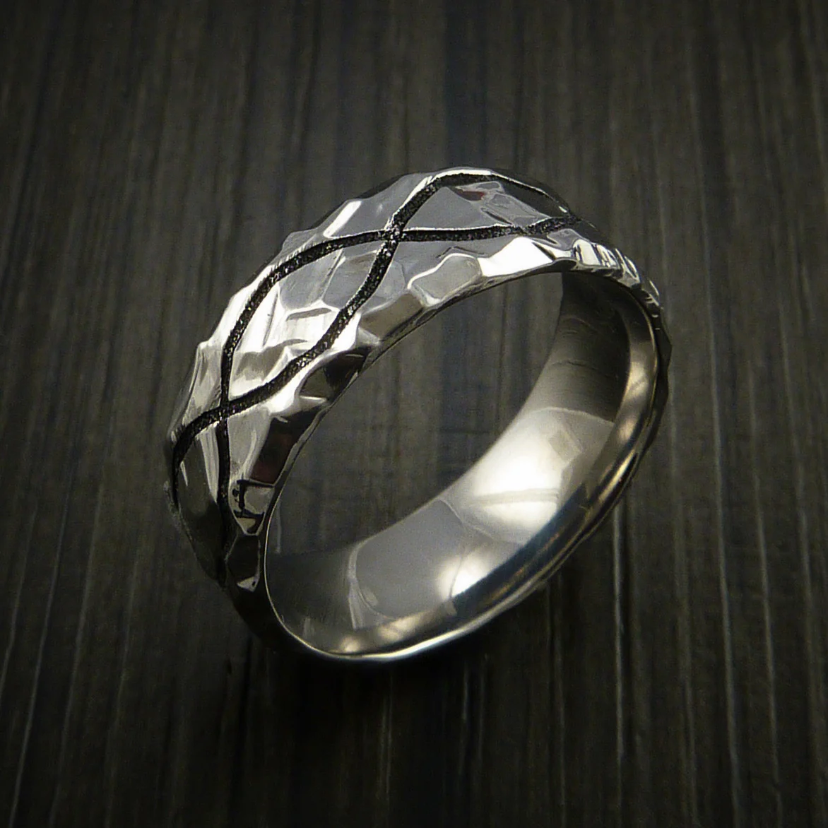 Titanium Celtic Rock Hammer Finish Cerakote Band Color Infinity Design Men's Ring - Image 3
