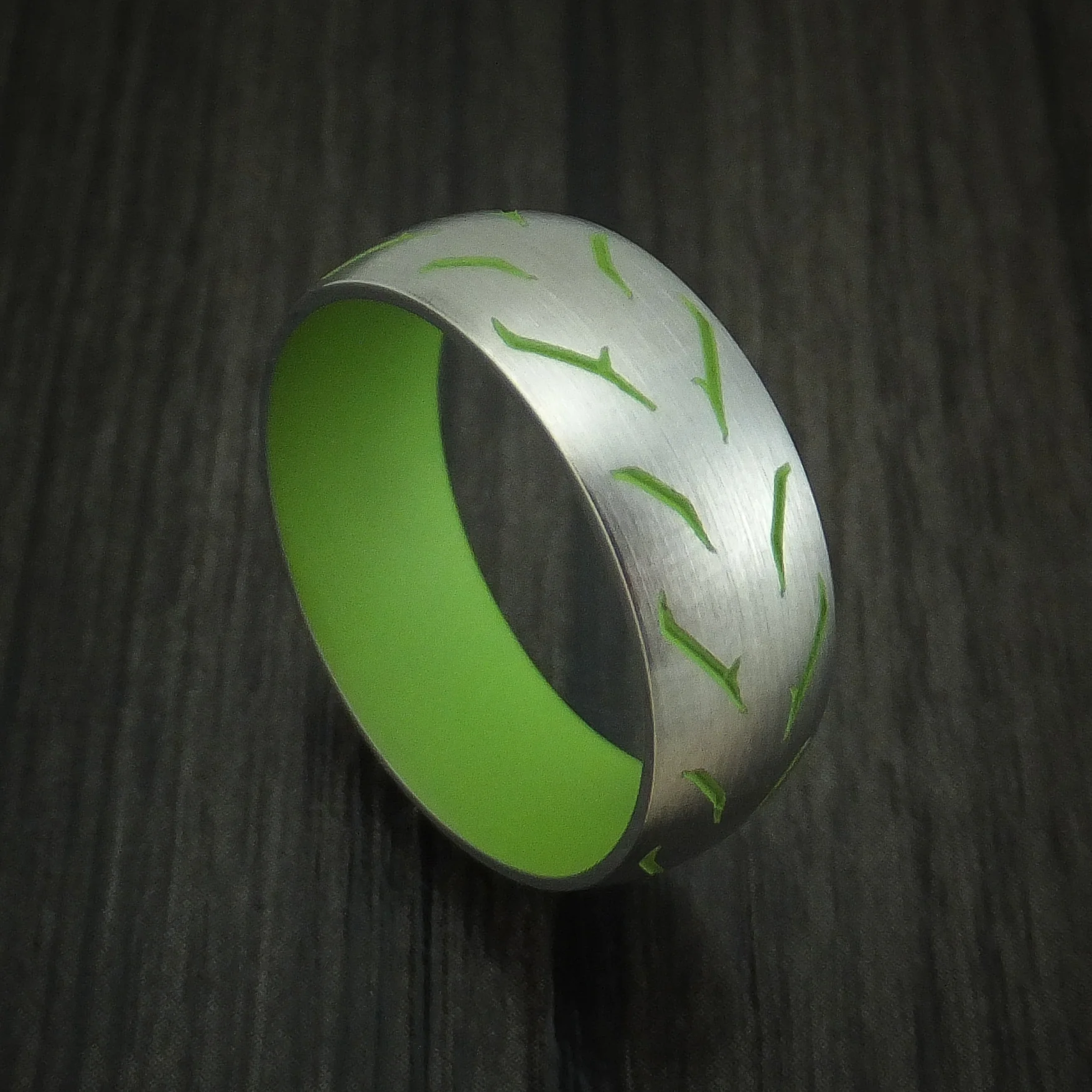 Titanium Custom Tire Tread Men's Ring with Cerakote Sleeve and Pattern