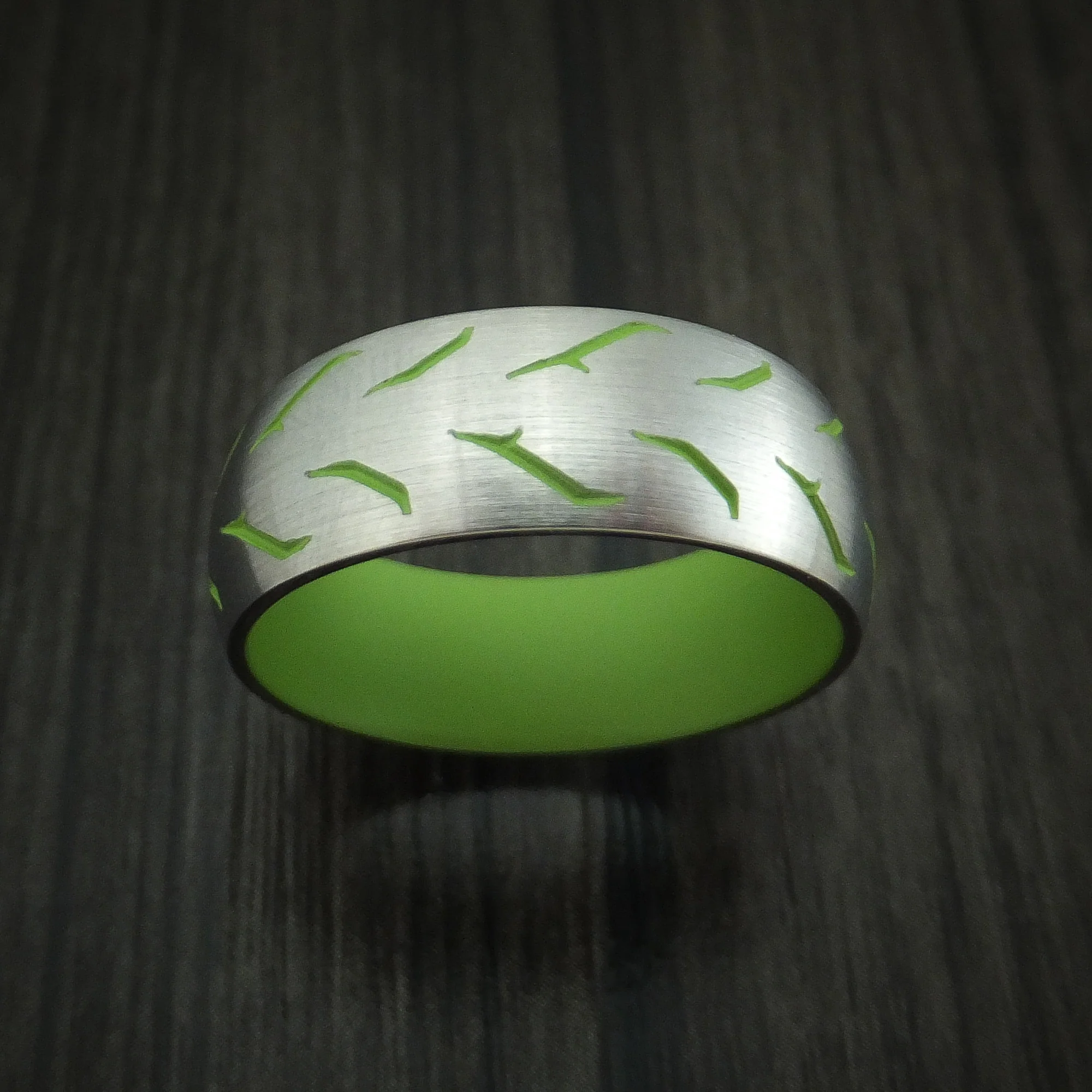 Titanium Custom Tire Tread Men's Ring with Cerakote Sleeve and Pattern - Image 2