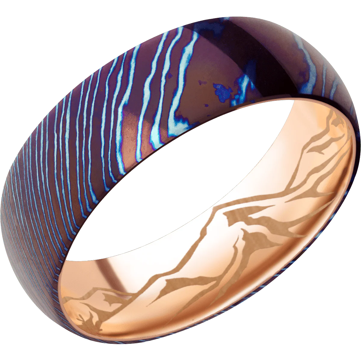 Titanium Damascus + Polish Finish + 14K Rose Gold - Image 2