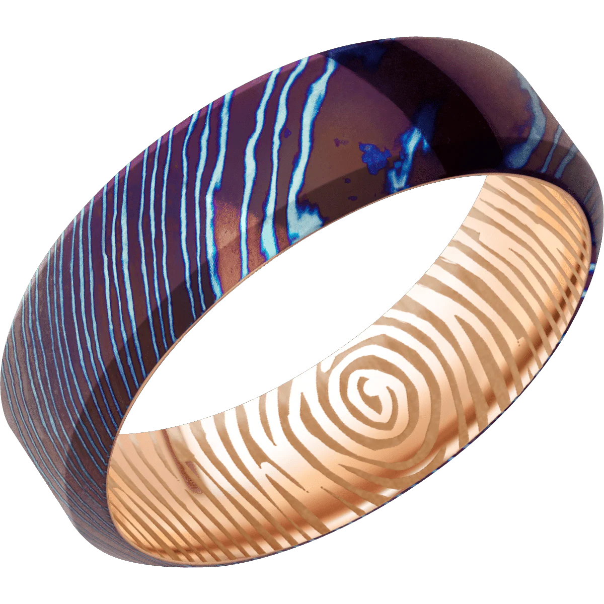 Titanium Damascus + Polish , Polish Finish + 14K Rose Gold - Image 2