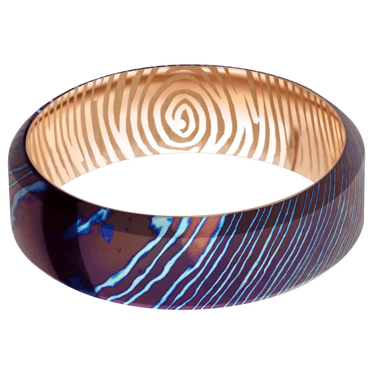 Titanium Damascus + Polish , Polish Finish + 14K Rose Gold - Image 3