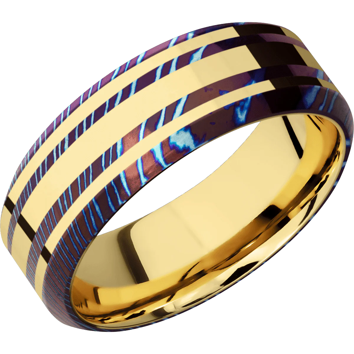 Titanium Damascus + Polish , Polish Finish + 14K Yellow Gold - Image 2