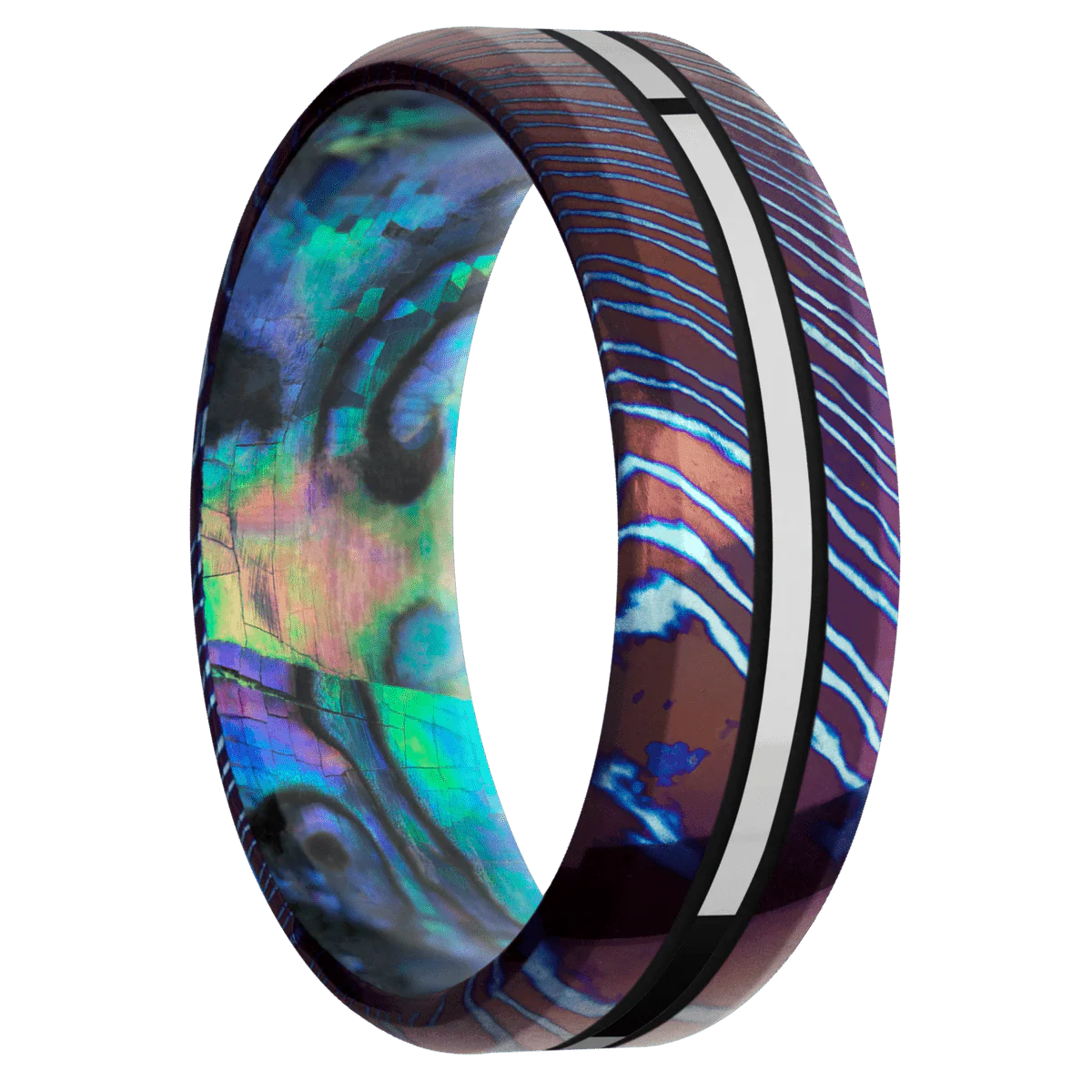 Titanium Damascus + Polish , Polish Finish + Abalone