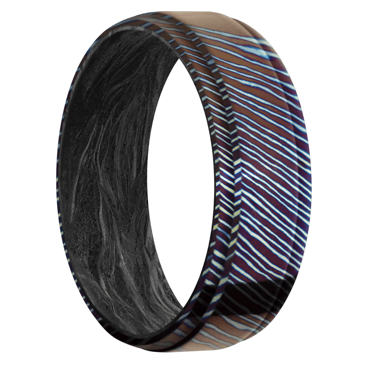 Titanium Damascus + Polish , Polish Finish + Forged Carbon Fiber