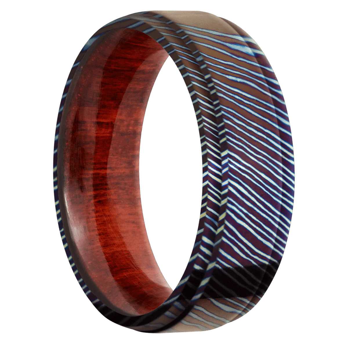 Titanium Damascus + Polish , Polish Finish + Red Heart