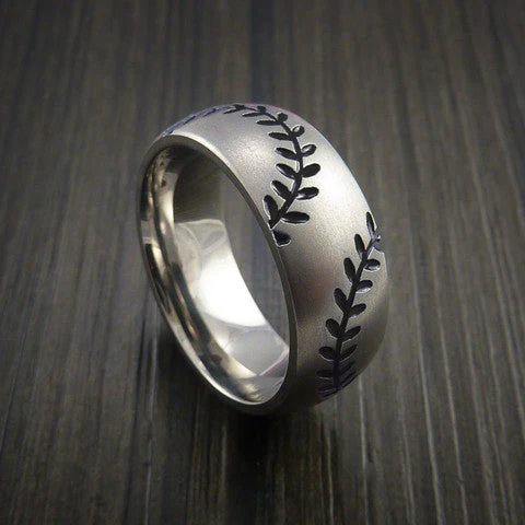 Titanium Double Stitch Baseball Ring with Bead Blast Finish - Image 2